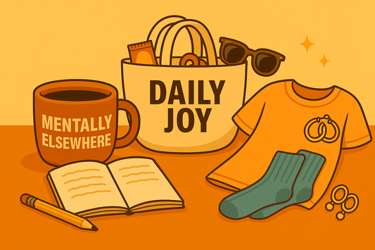 Mug, Tote and Comfy Outfit as Examples of the 5 Joys