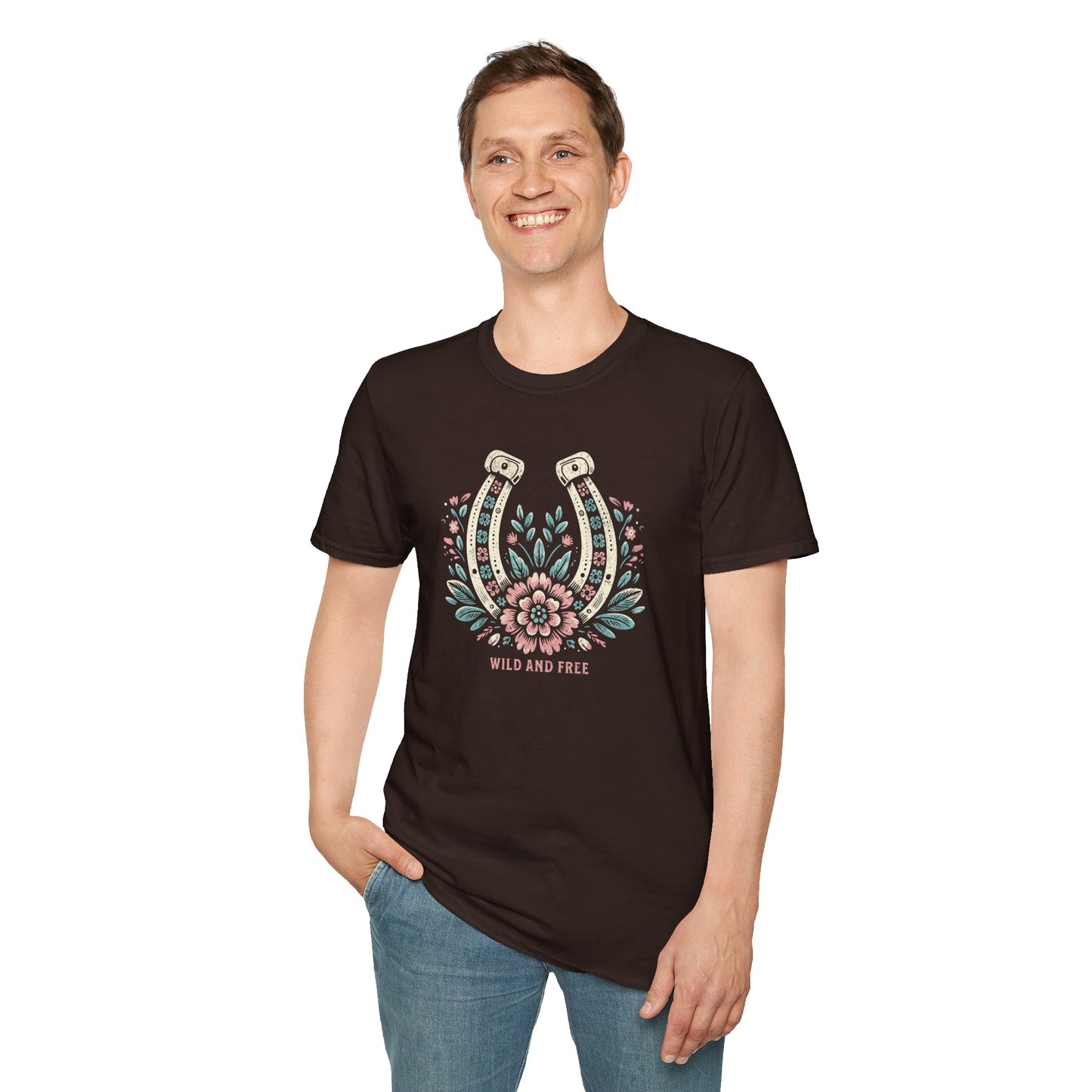 Wild and Free Horseshoe Floral Unisex Graphic T-Shirt