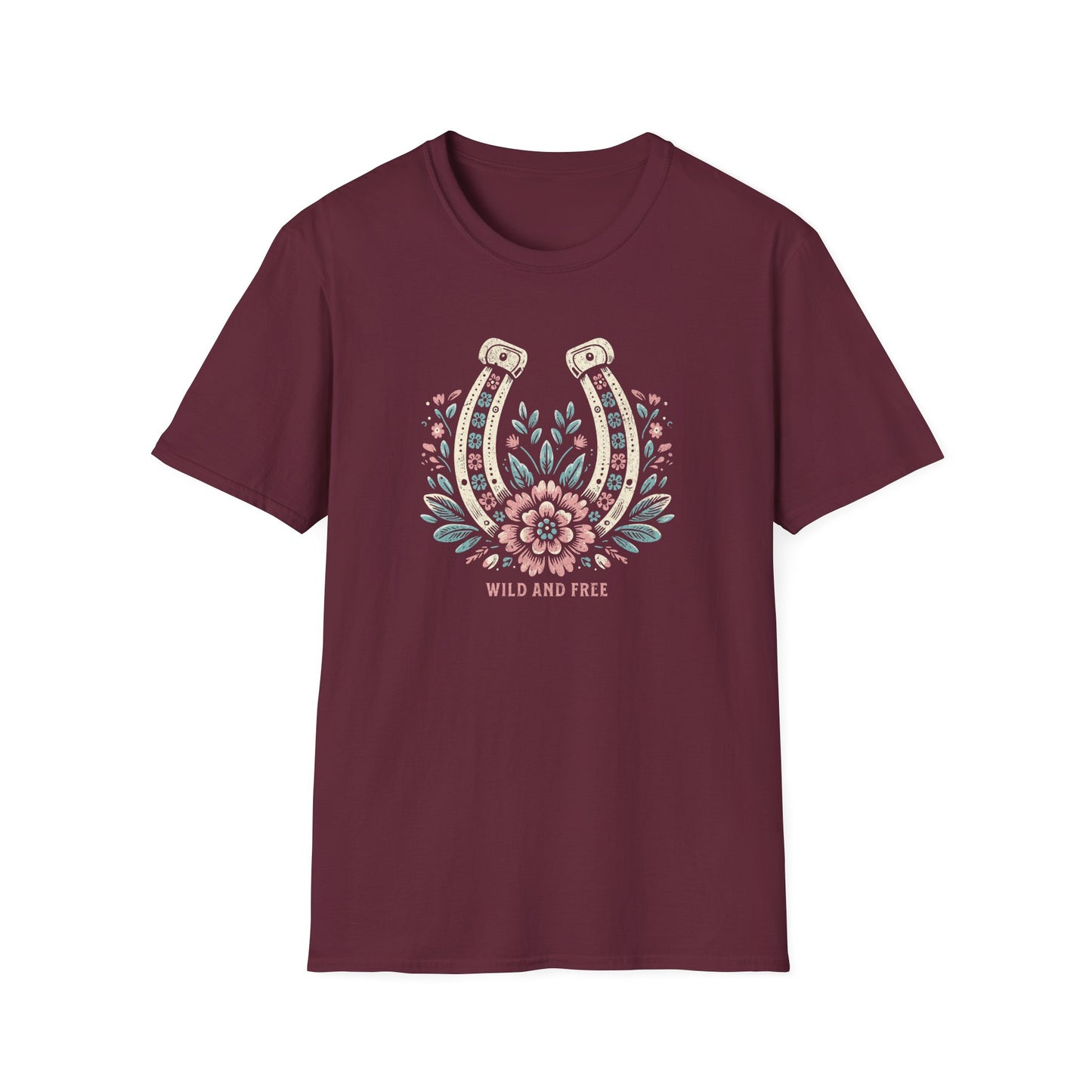 Wild and Free Horseshoe Floral Unisex Graphic T-Shirt