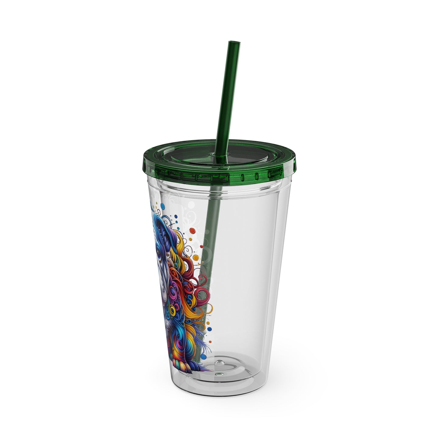 Colorful Bulldog 16oz. Insulated Tumbler with Straw