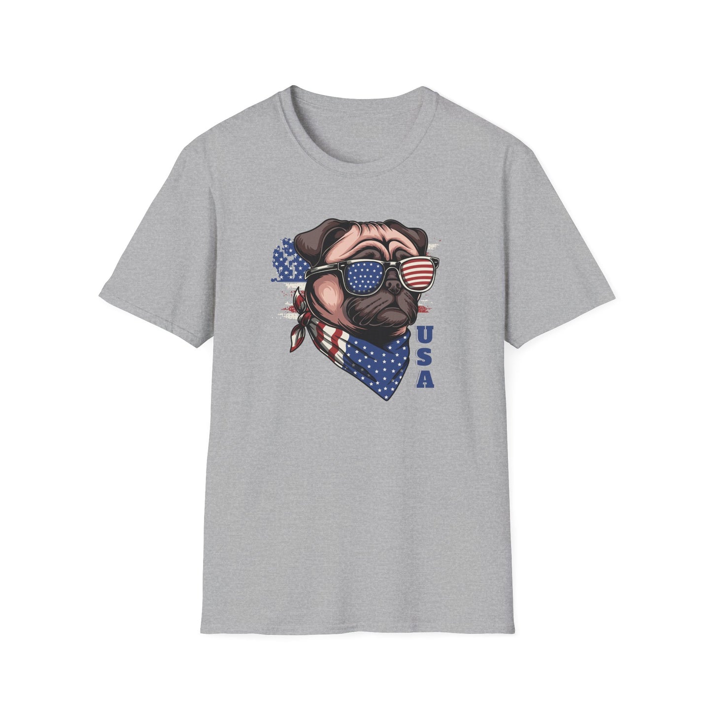 Patriotic Pug Dog USA Unisex Graphic T-Shirt