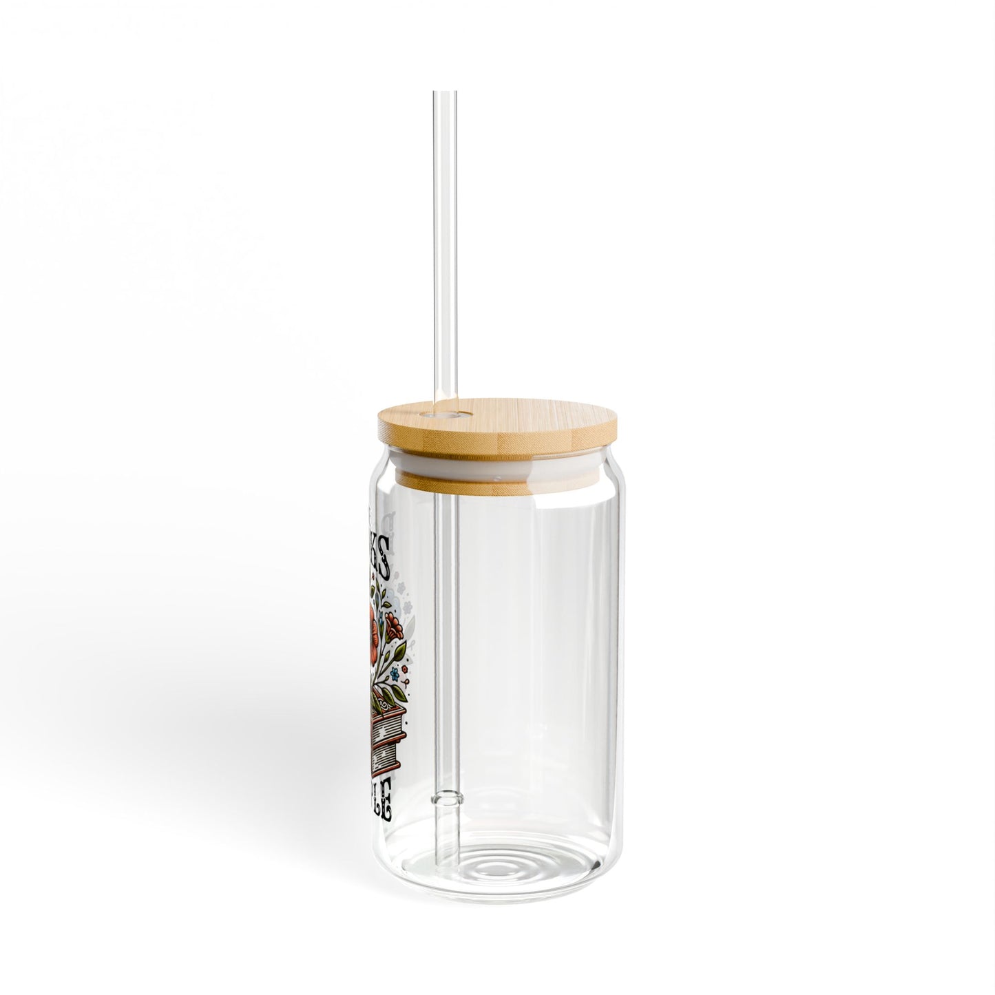 Books More Than People 16oz Sipper Glass with Bamboo Lid and Straw