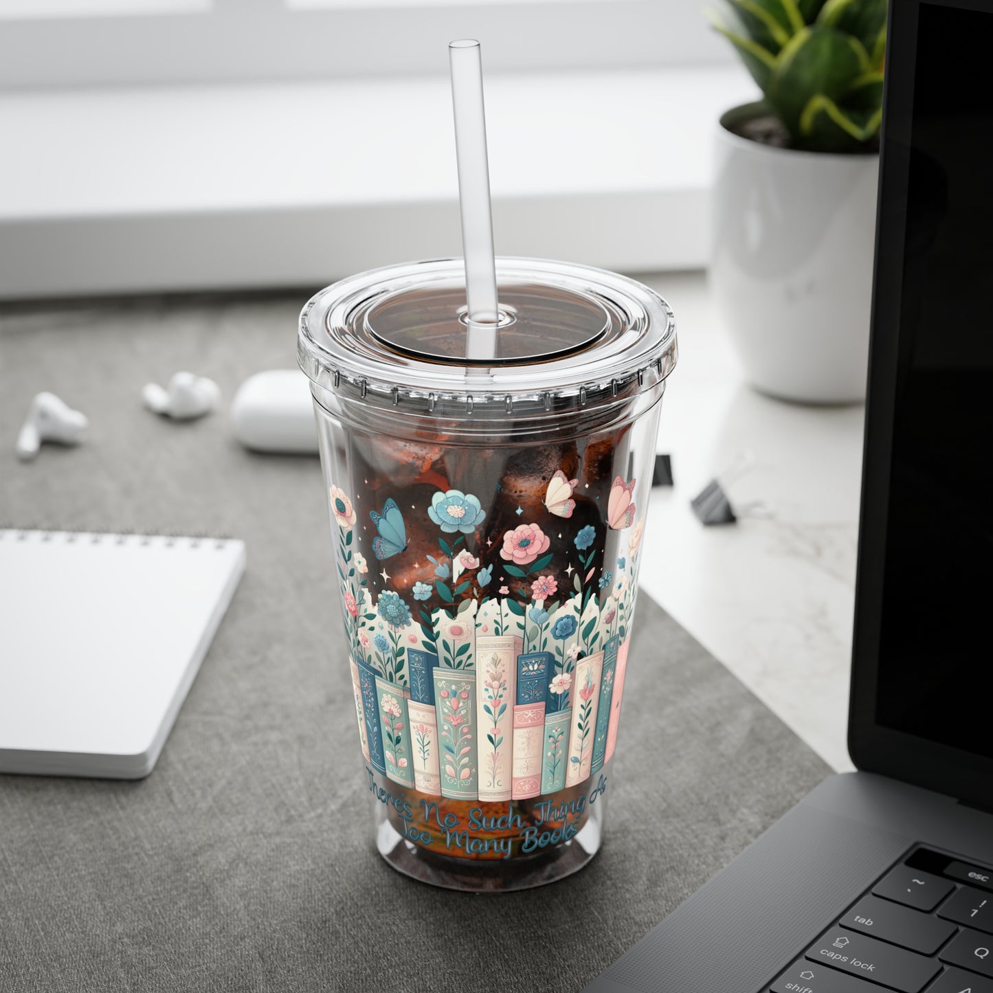 No Such Thing As Too Many Books 16oz Insulated Tumbler with Straw