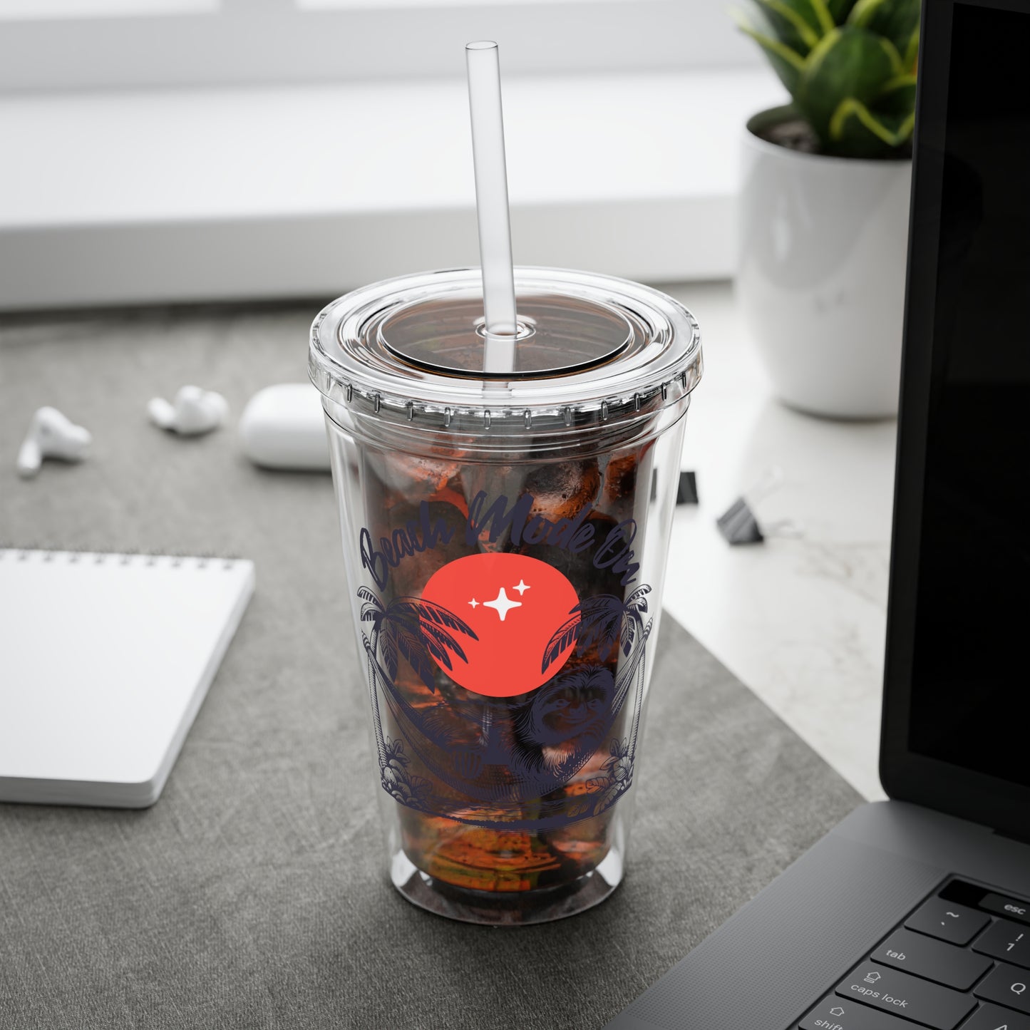 Beach Mode On 16oz Insulated Tumbler with Straw
