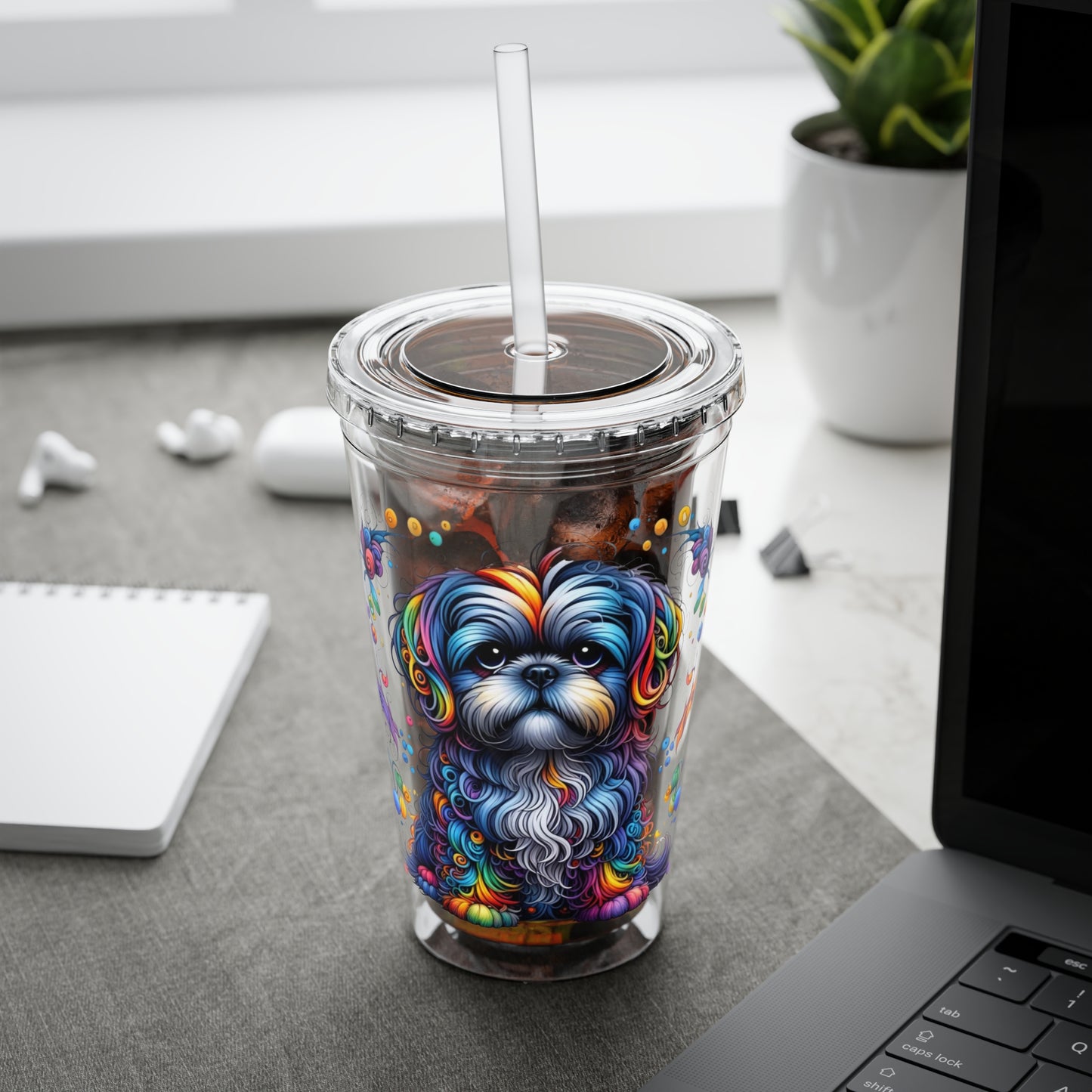 Colorful Shih Tzu 16oz. Insulated Tumbler with Straw