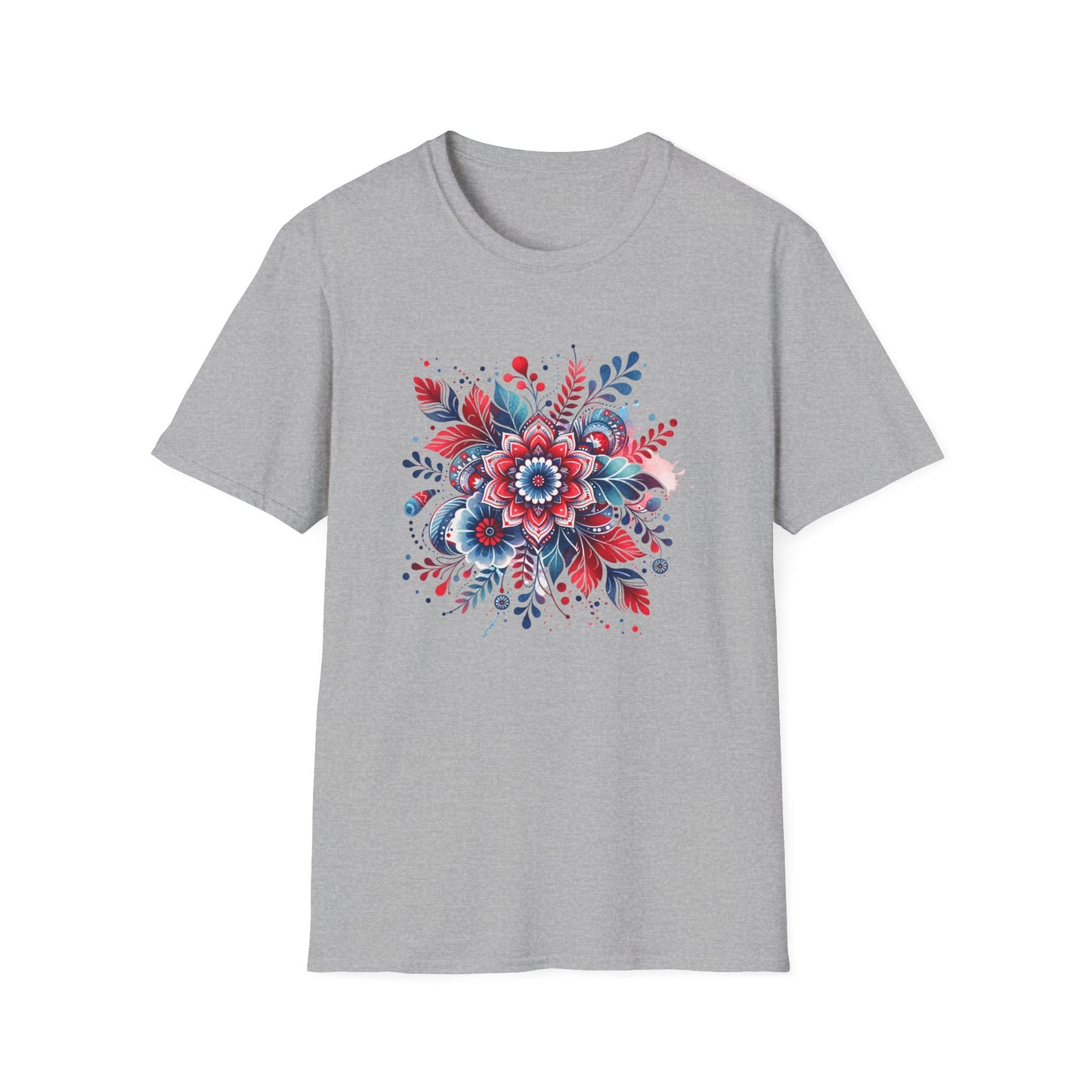 Red White & Bloom Floral Art Patriotic Unisex Graphic T-Shirt