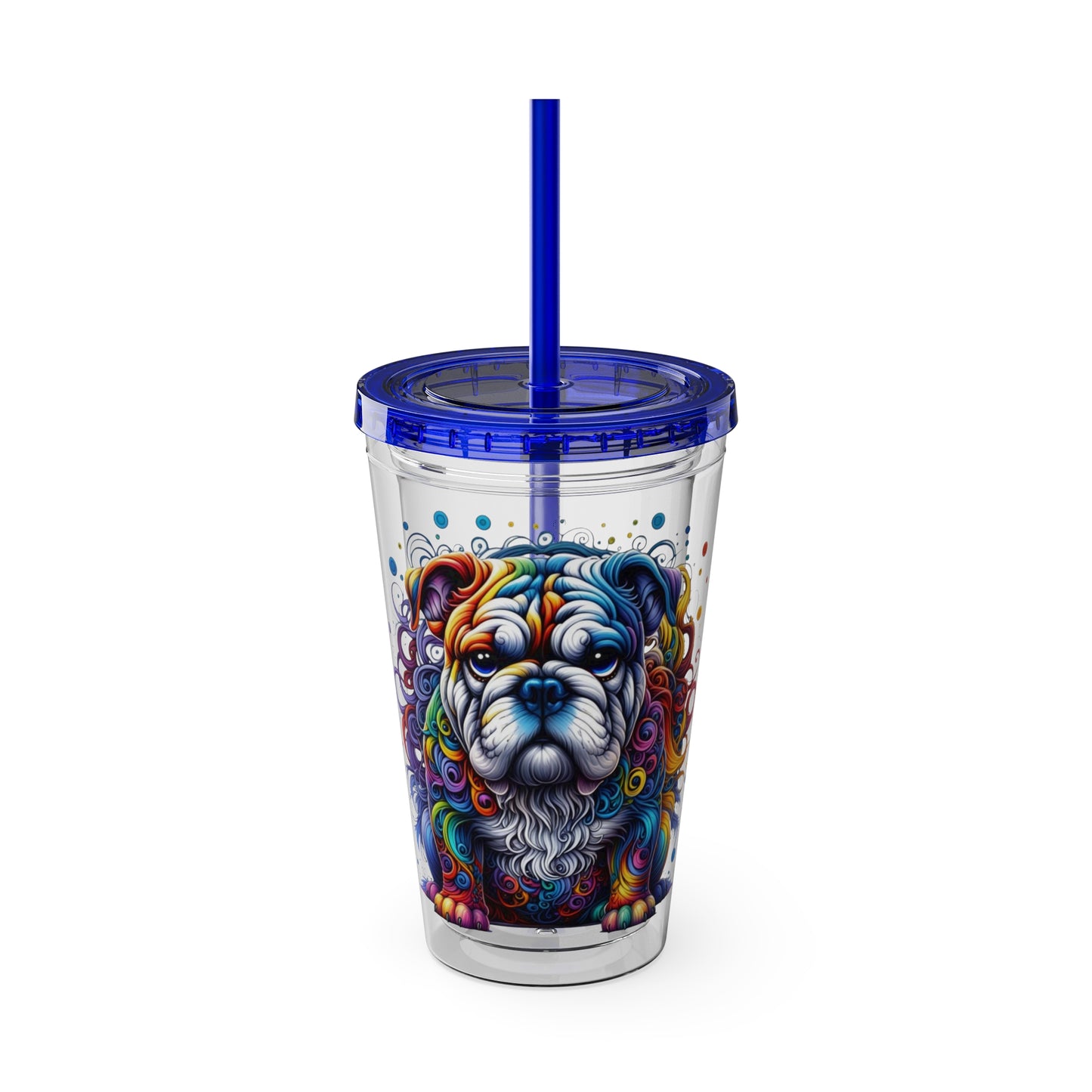 Colorful Bulldog 16oz. Insulated Tumbler with Straw