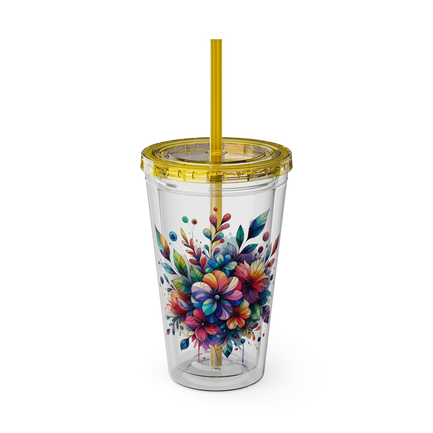 Rainbow Floral Explosion 16oz. Insulated Tumbler with Straw