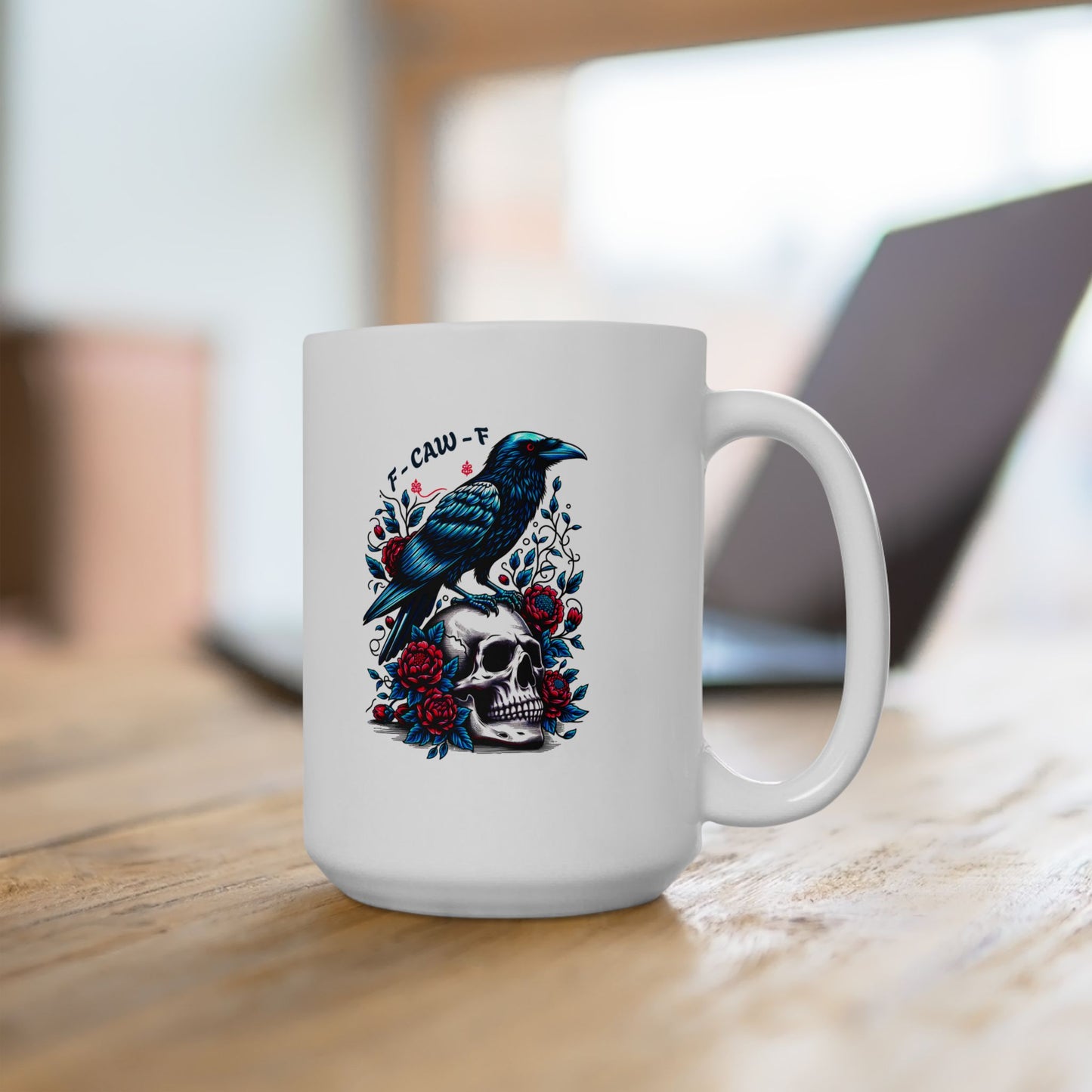 “Caw-Feine” Raven & Skull Ceramic Mug