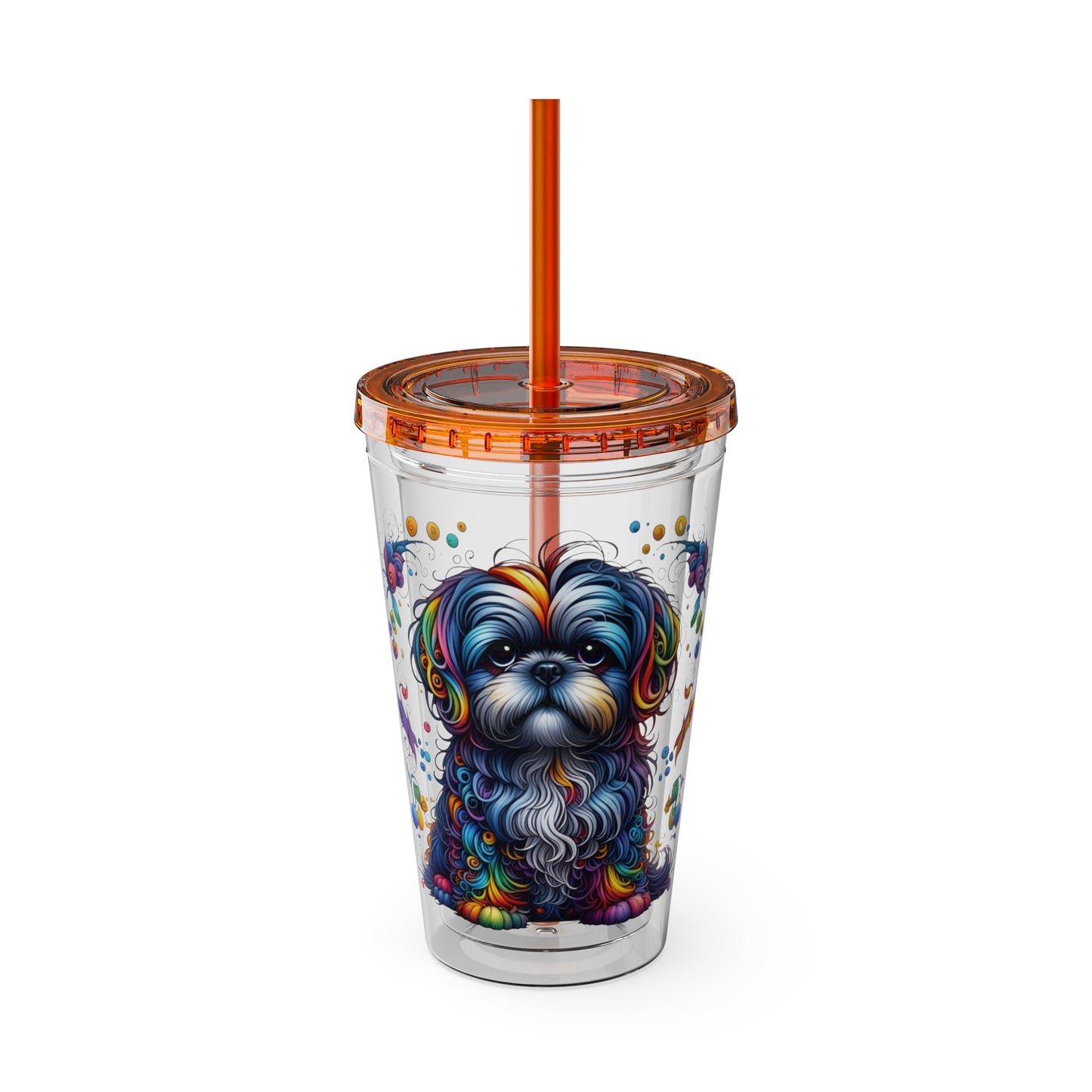 Colorful Shih Tzu 16oz. Insulated Tumbler with Straw