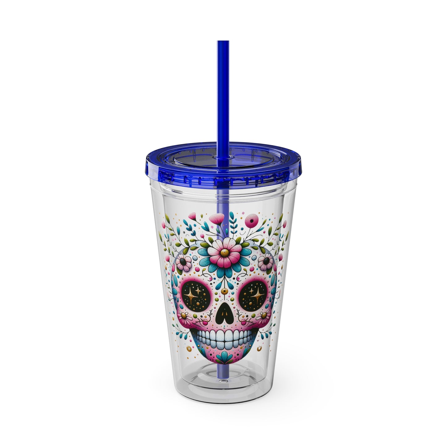 Sugar Skull 16oz Insulated Tumbler with Straw