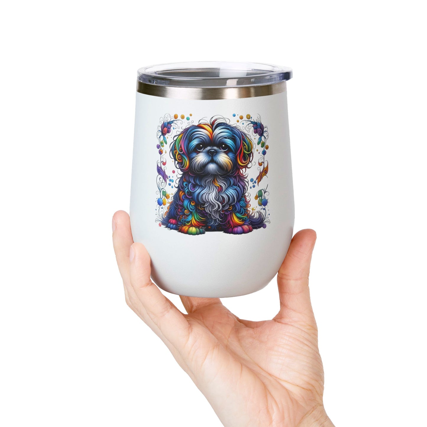 Colorful Shih Tzu 12oz Insulated Wine Tumbler