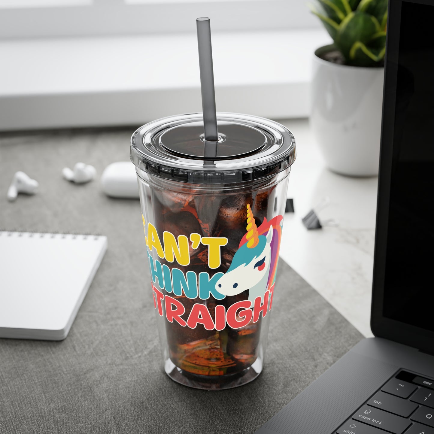 Unicorn Can't Think Straight 16oz. Insulated Tumbler with Straw