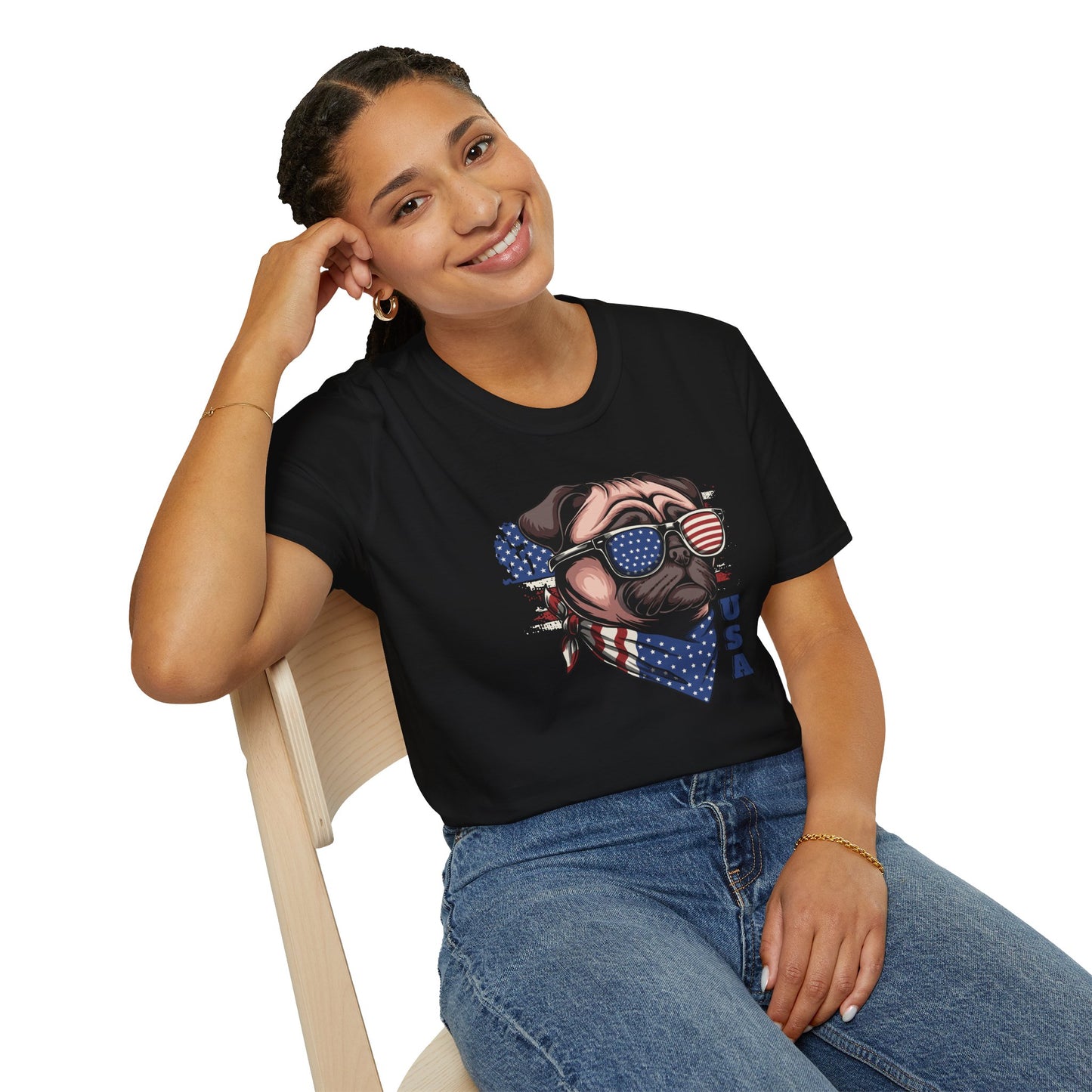 Patriotic Pug Dog USA Unisex Graphic T-Shirt