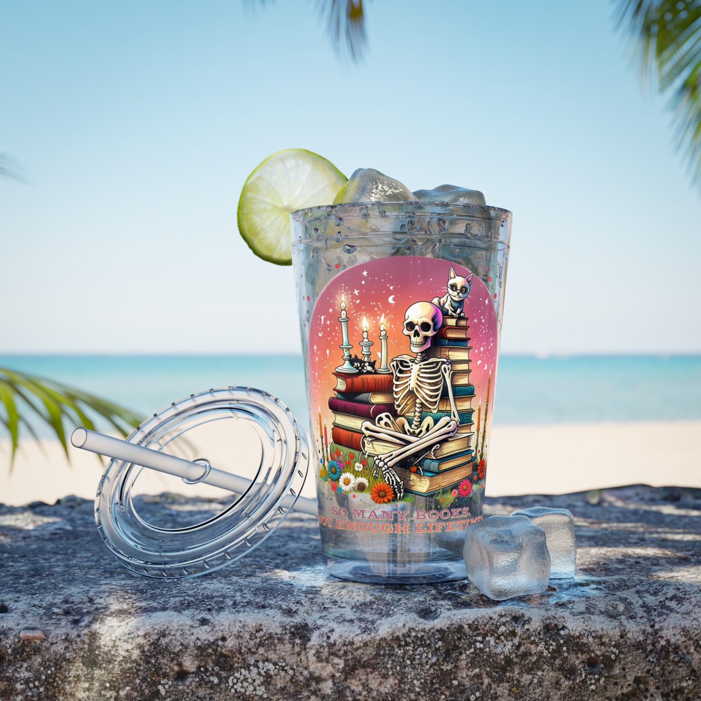 So Many Books 16oz Insulated Tumbler with Straw