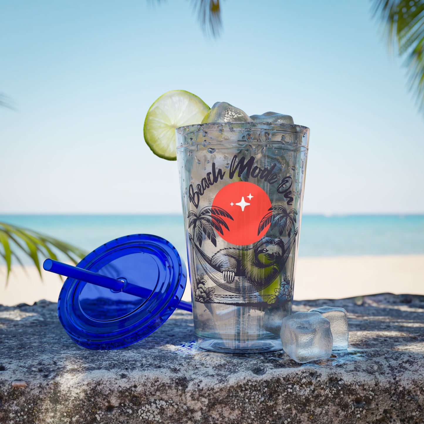 Beach Mode On 16oz Insulated Tumbler with Straw