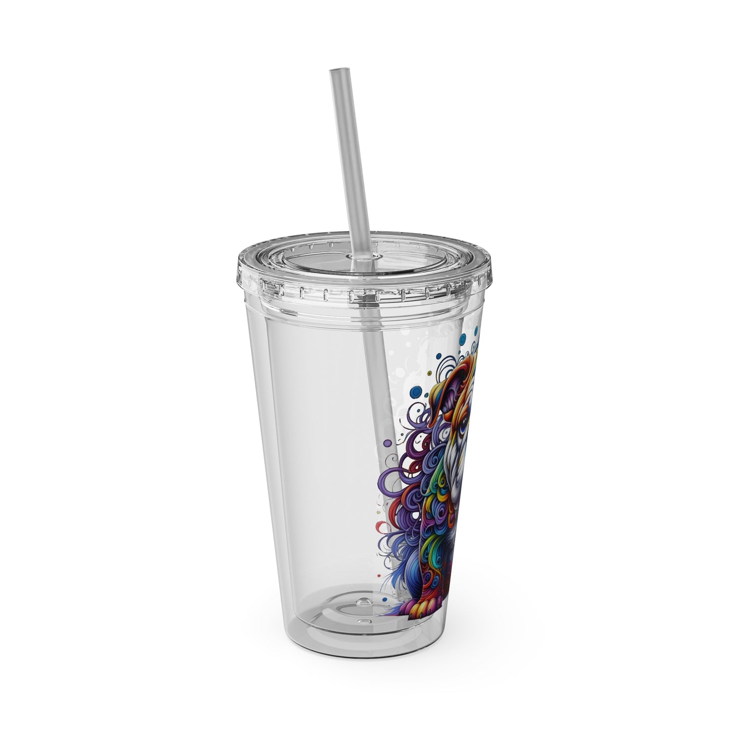 Colorful Bulldog 16oz. Insulated Tumbler with Straw