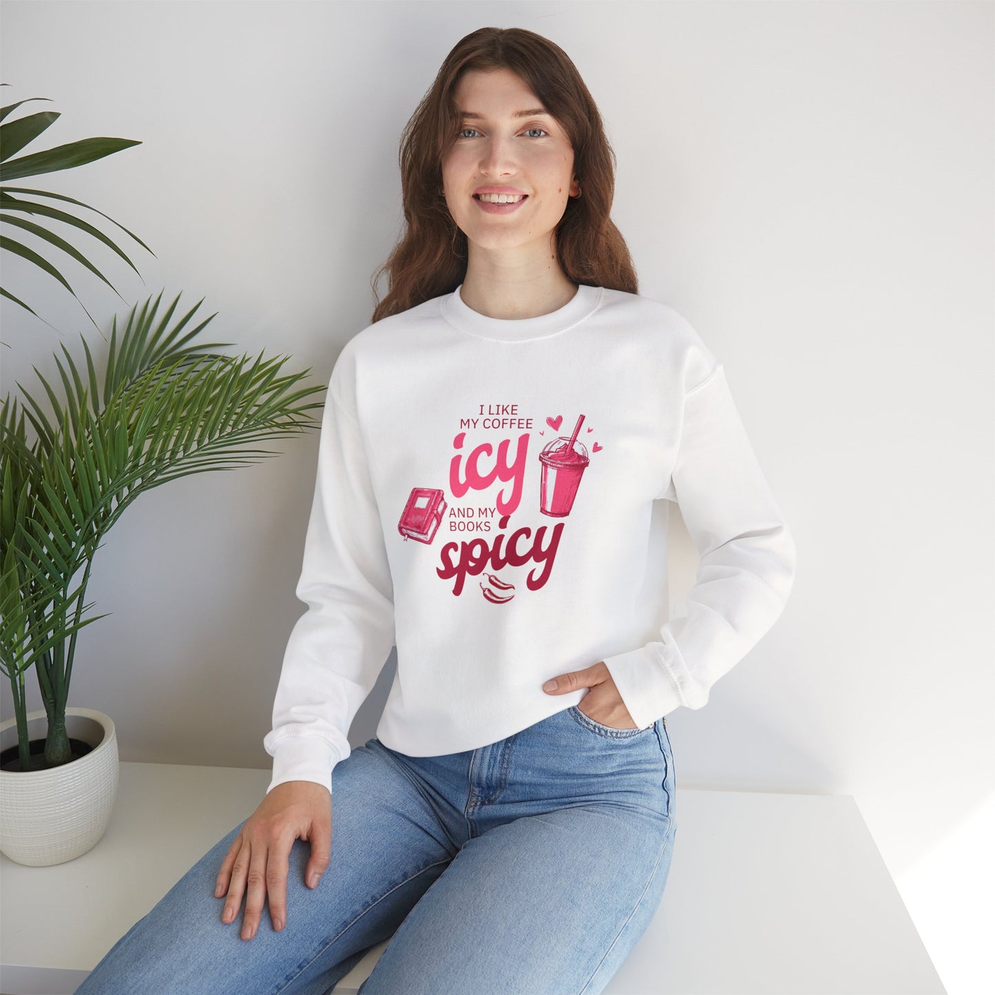 Icy Coffee Spicy Books Unisex Crewneck Sweatshirt