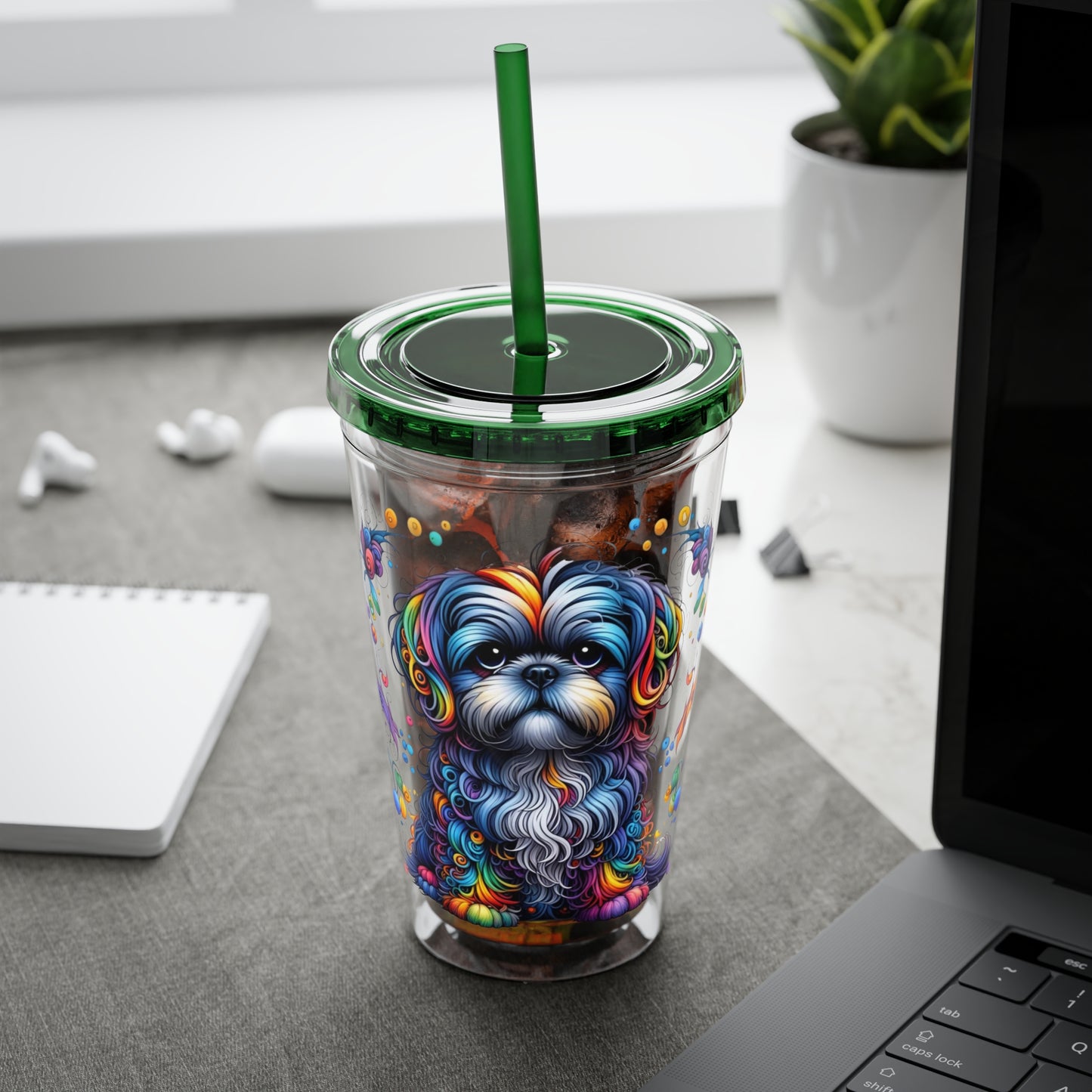 Colorful Shih Tzu 16oz. Insulated Tumbler with Straw
