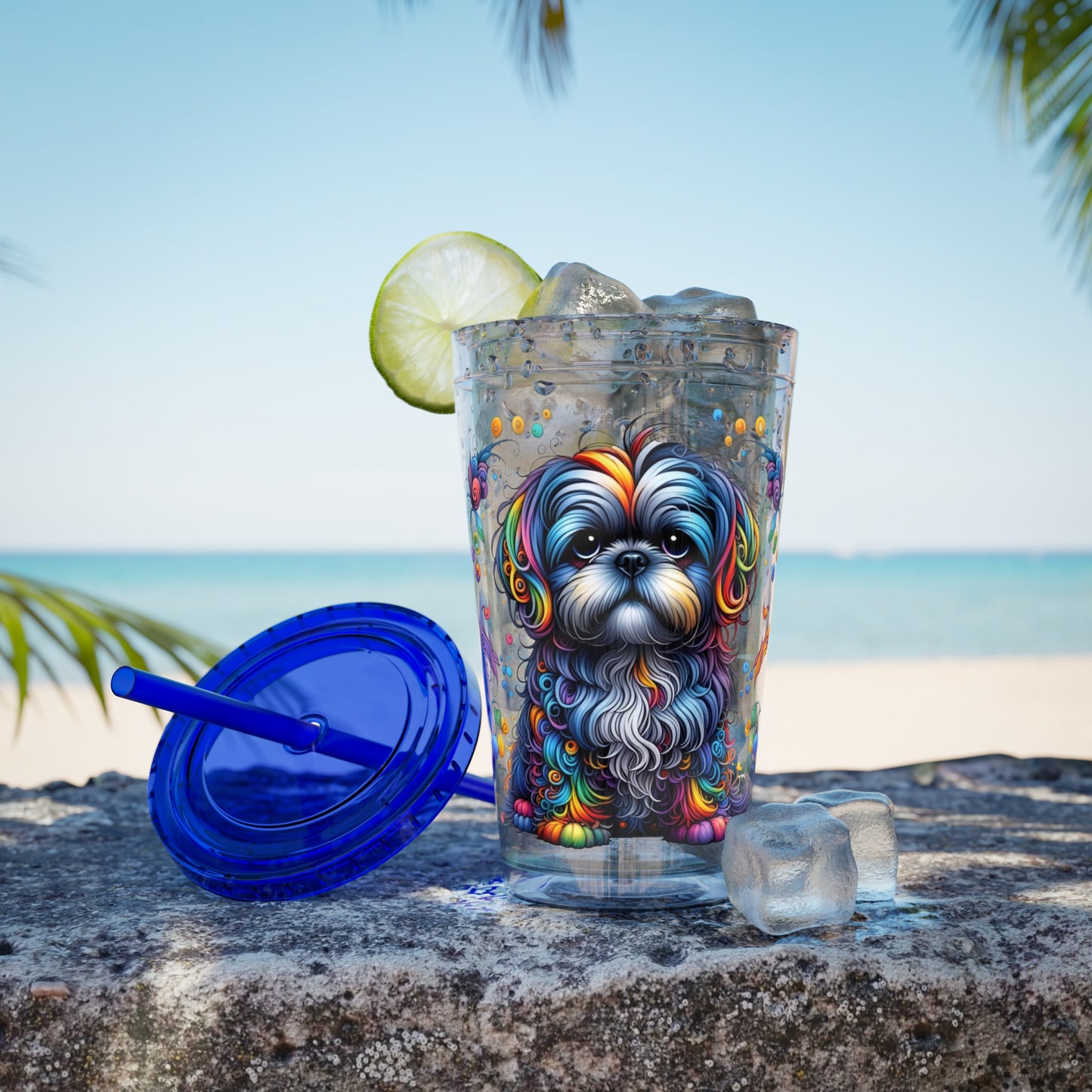 Colorful Shih Tzu 16oz. Insulated Tumbler with Straw