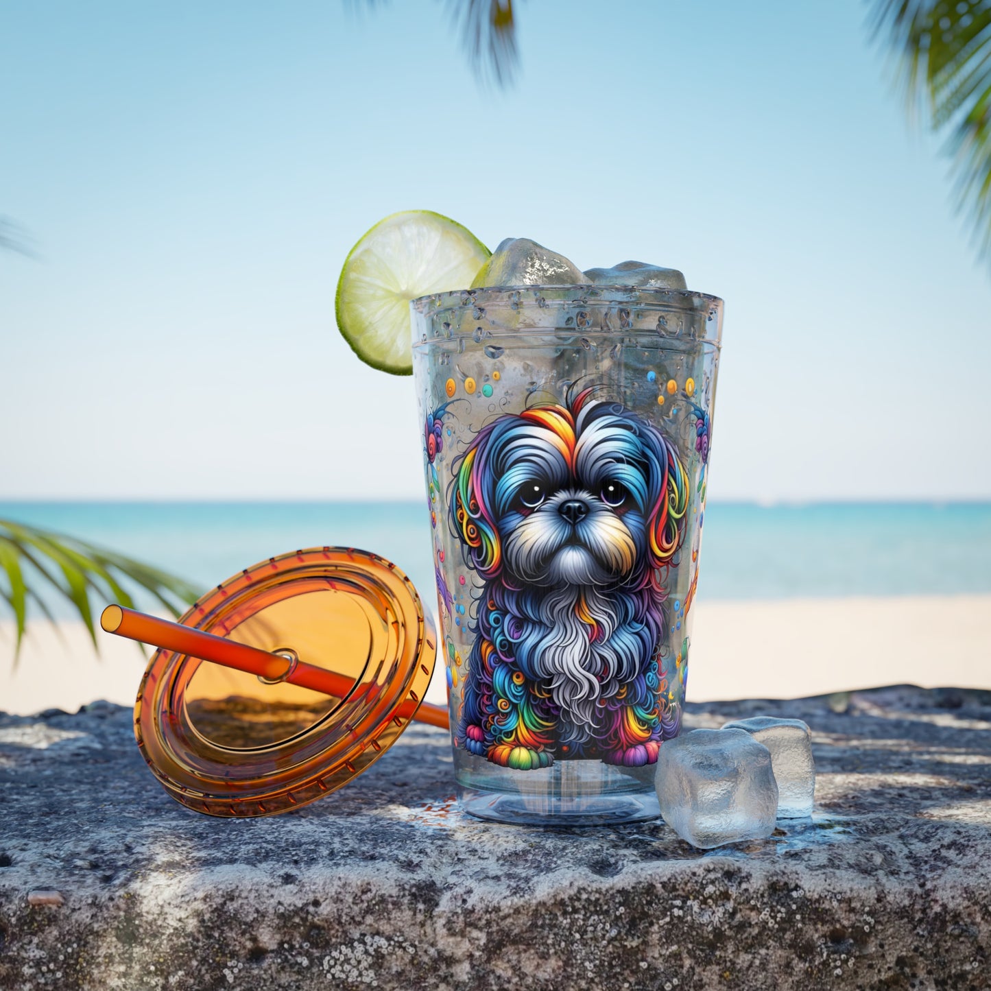 Colorful Shih Tzu 16oz. Insulated Tumbler with Straw