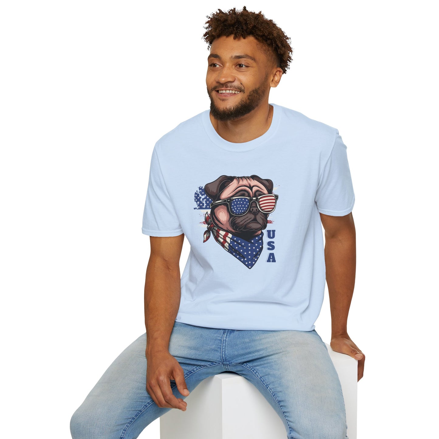 Patriotic Pug Dog USA Unisex Graphic T-Shirt