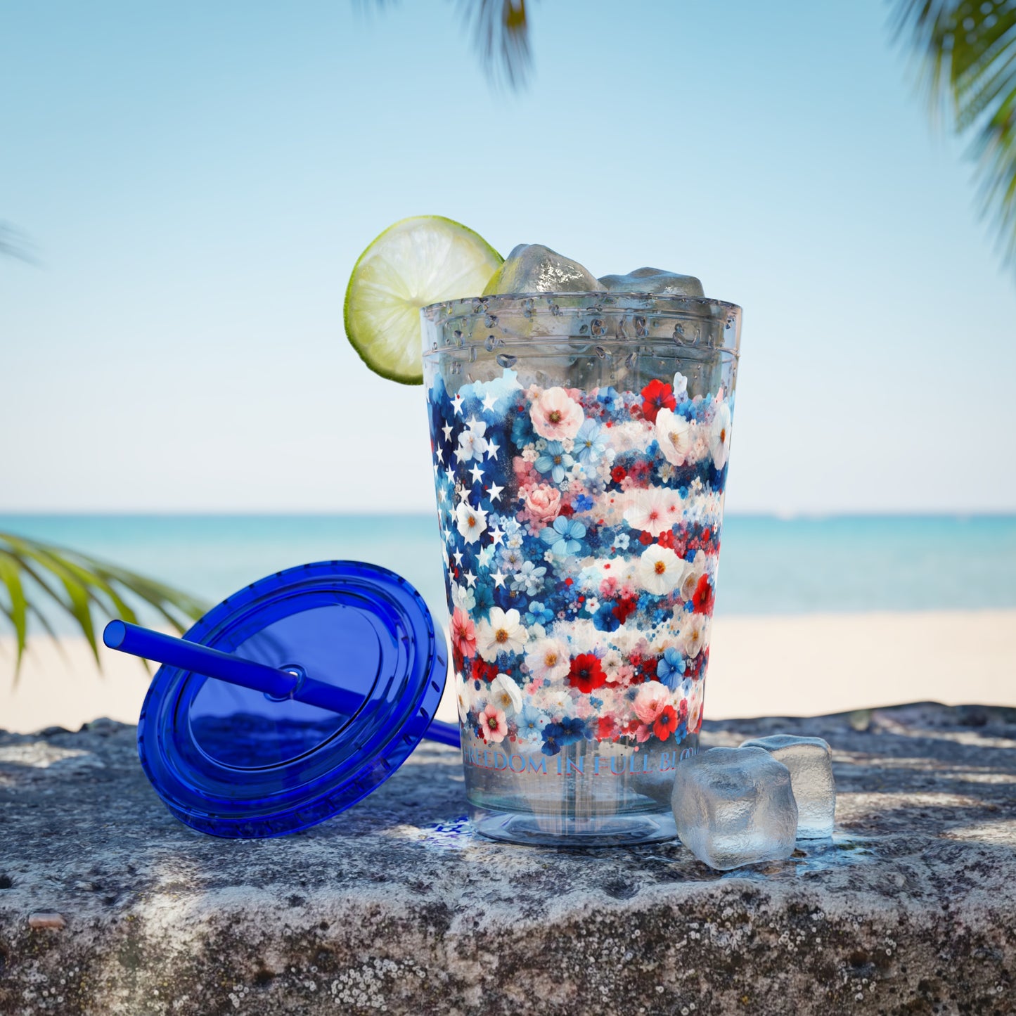 Patriotic Floral 16oz. Insulated Tumbler with Straw