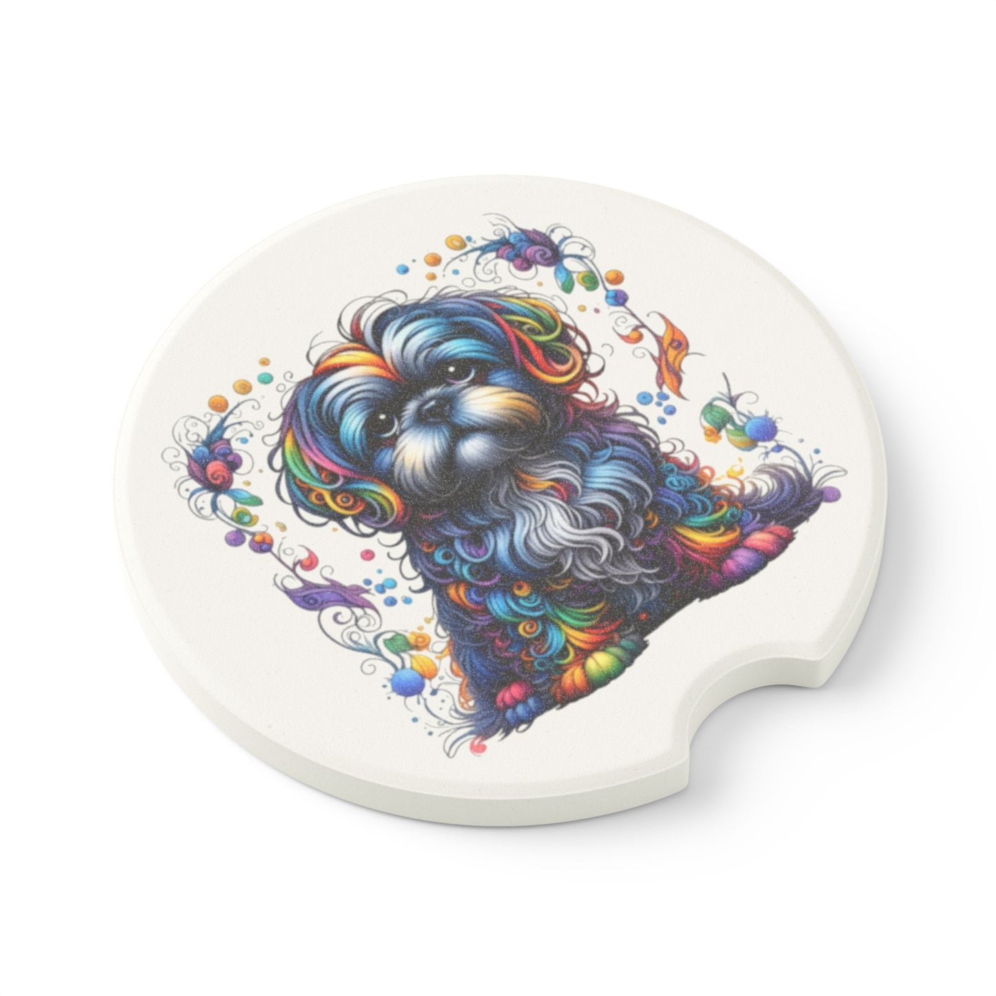 Colorful Shih Tzu Soapstone Car Coaster Set of 1 or 2
