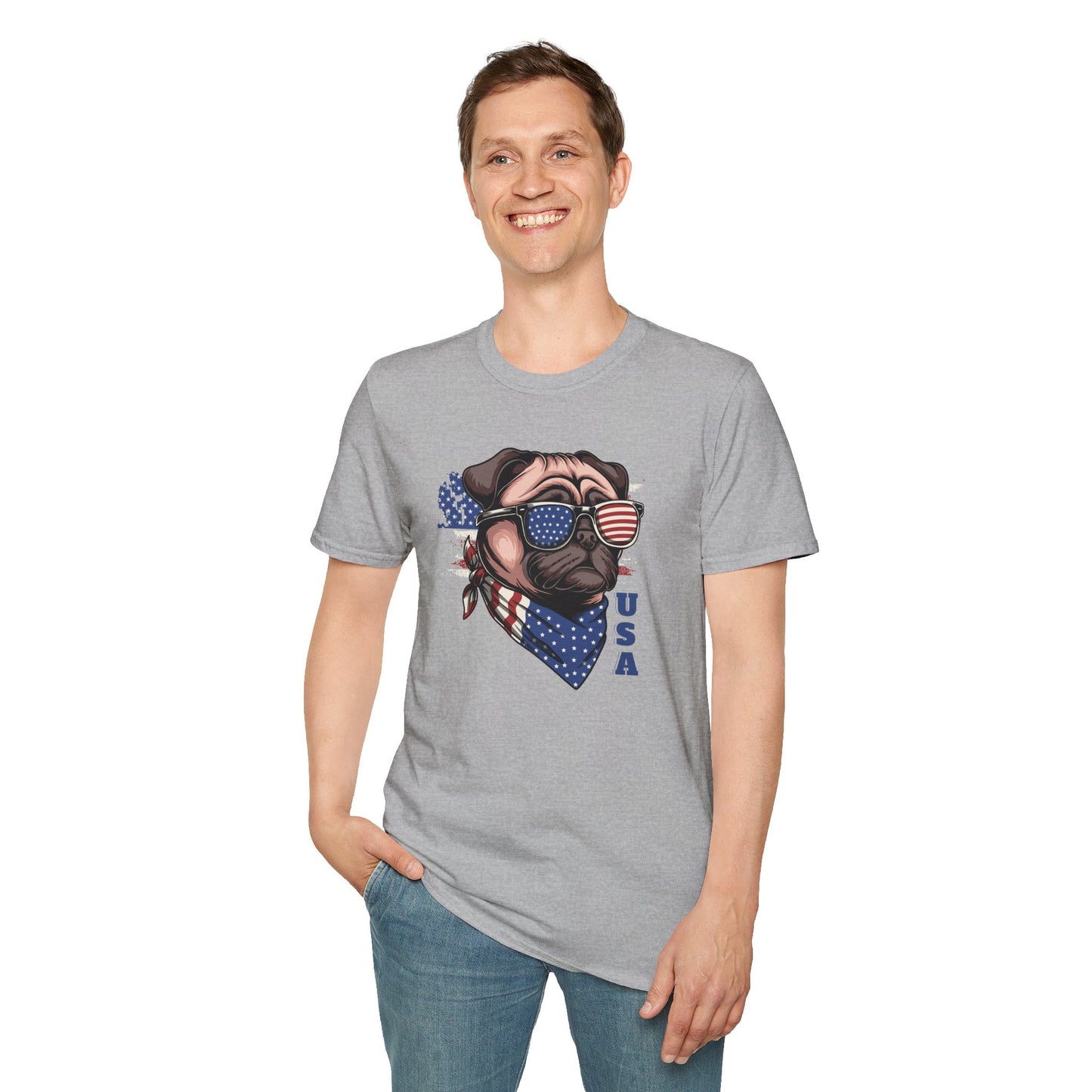 Patriotic Pug Dog USA Unisex Graphic T-Shirt