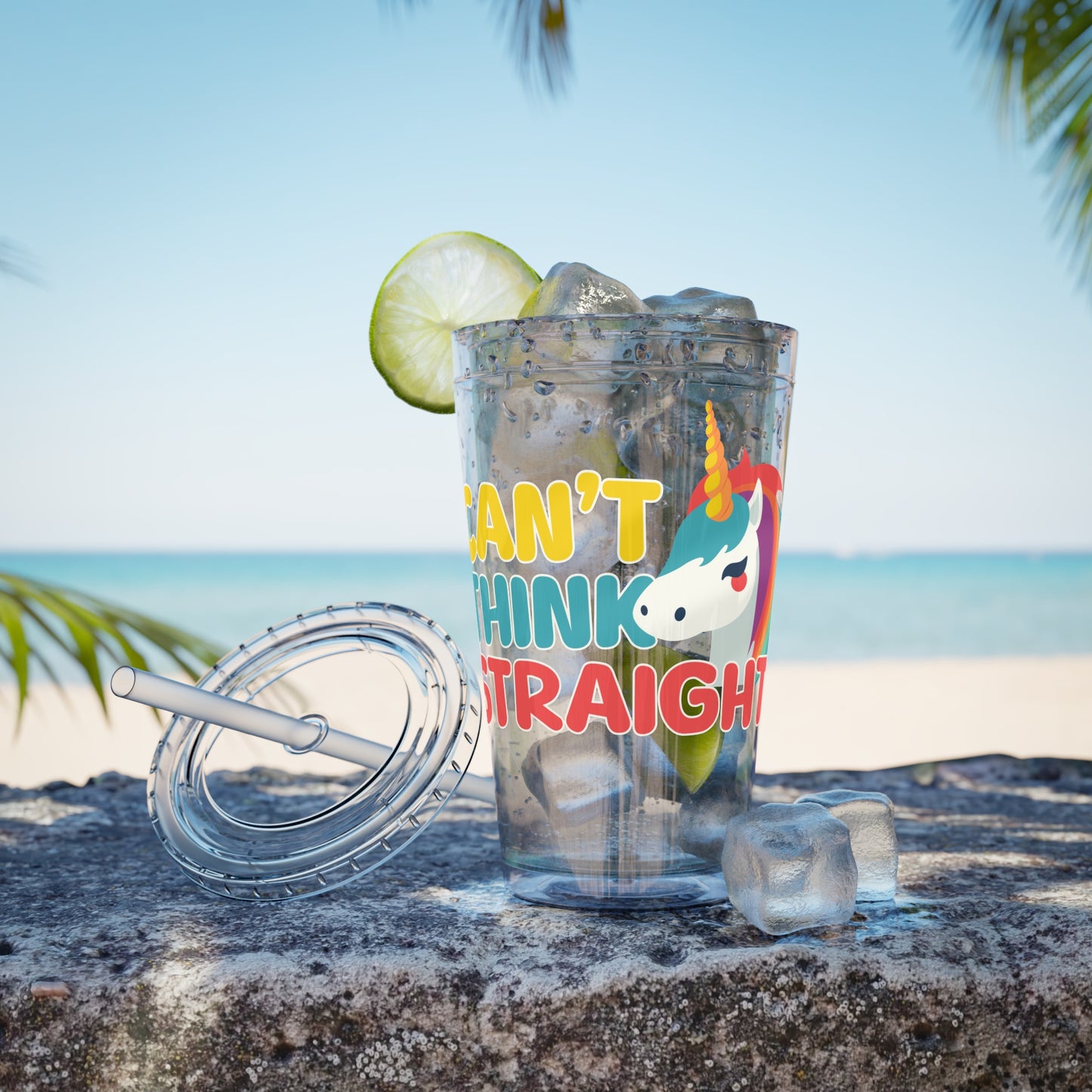 Unicorn Can't Think Straight 16oz. Insulated Tumbler with Straw