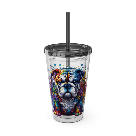 Colorful Bulldog 16oz. Insulated Tumbler with Straw