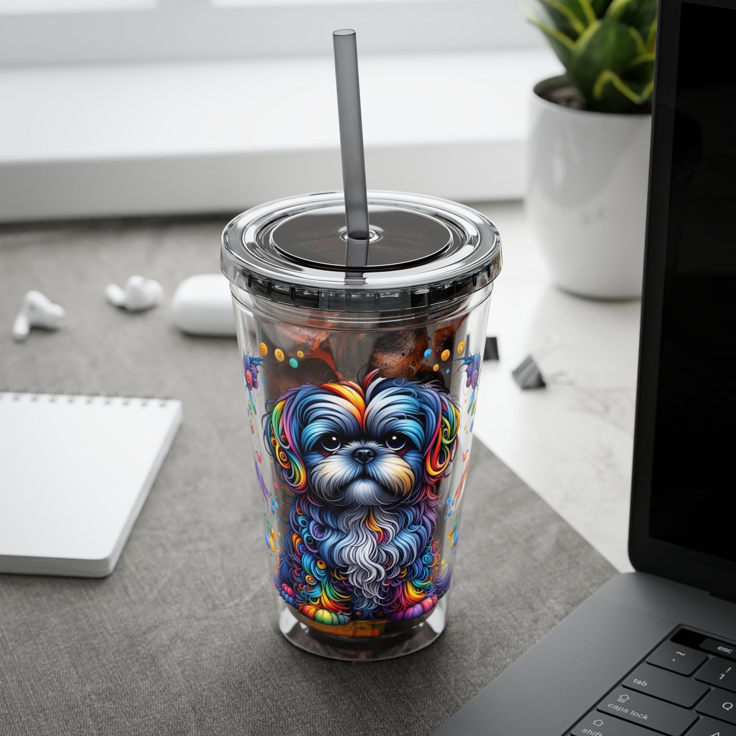 Colorful Shih Tzu 16oz. Insulated Tumbler with Straw