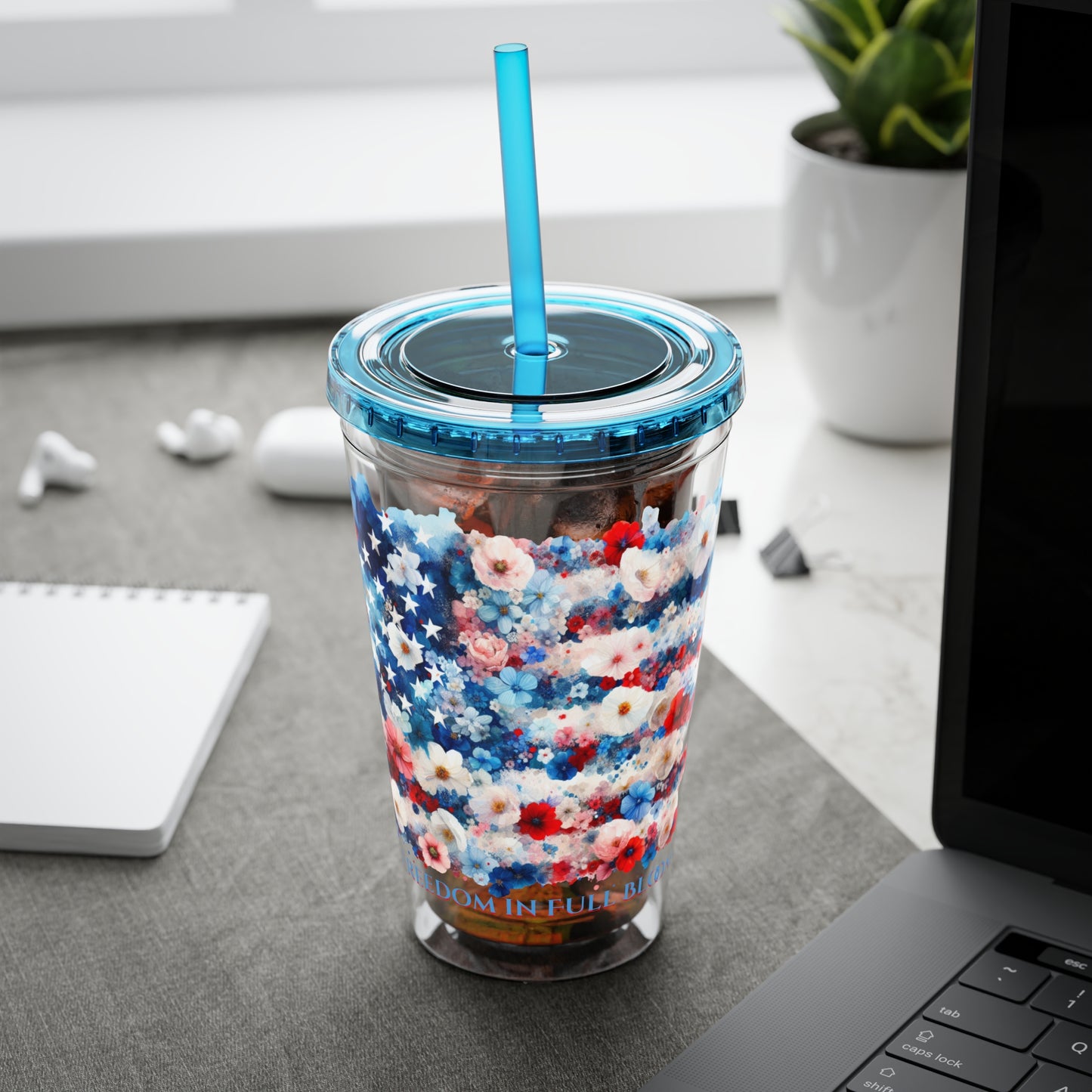 Patriotic Floral 16oz. Insulated Tumbler with Straw