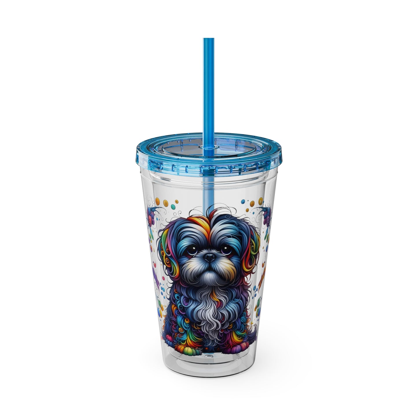 Colorful Shih Tzu 16oz. Insulated Tumbler with Straw