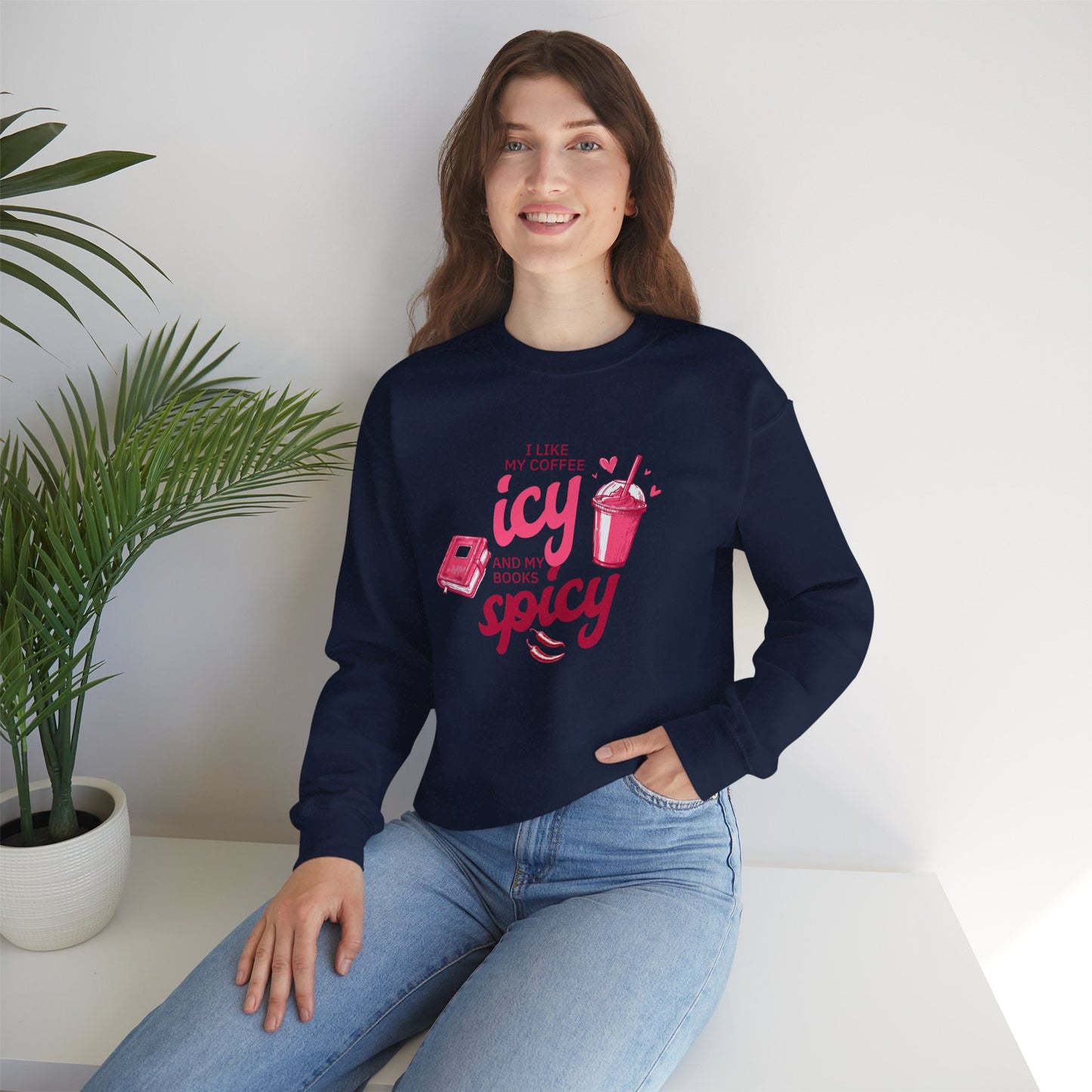 Icy Coffee Spicy Books Unisex Crewneck Sweatshirt