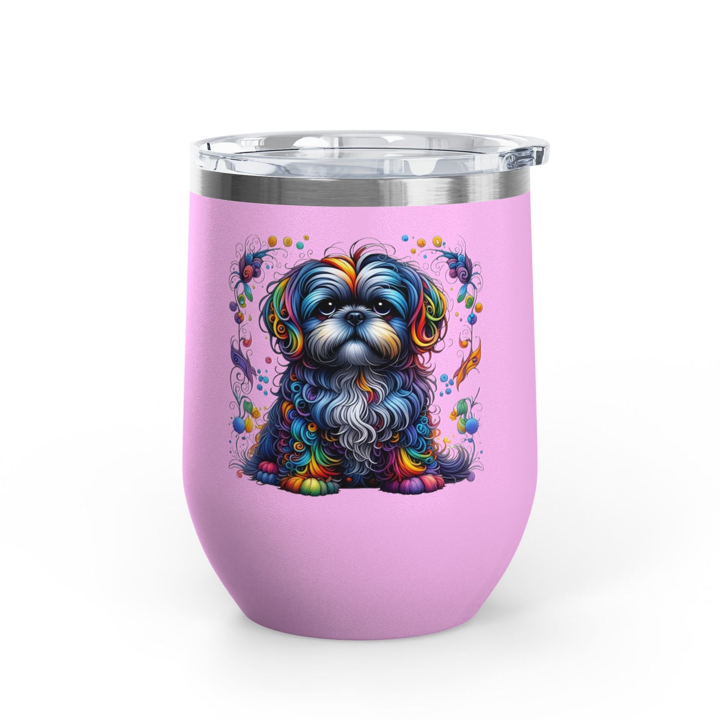 Colorful Shih Tzu 12oz Insulated Wine Tumbler