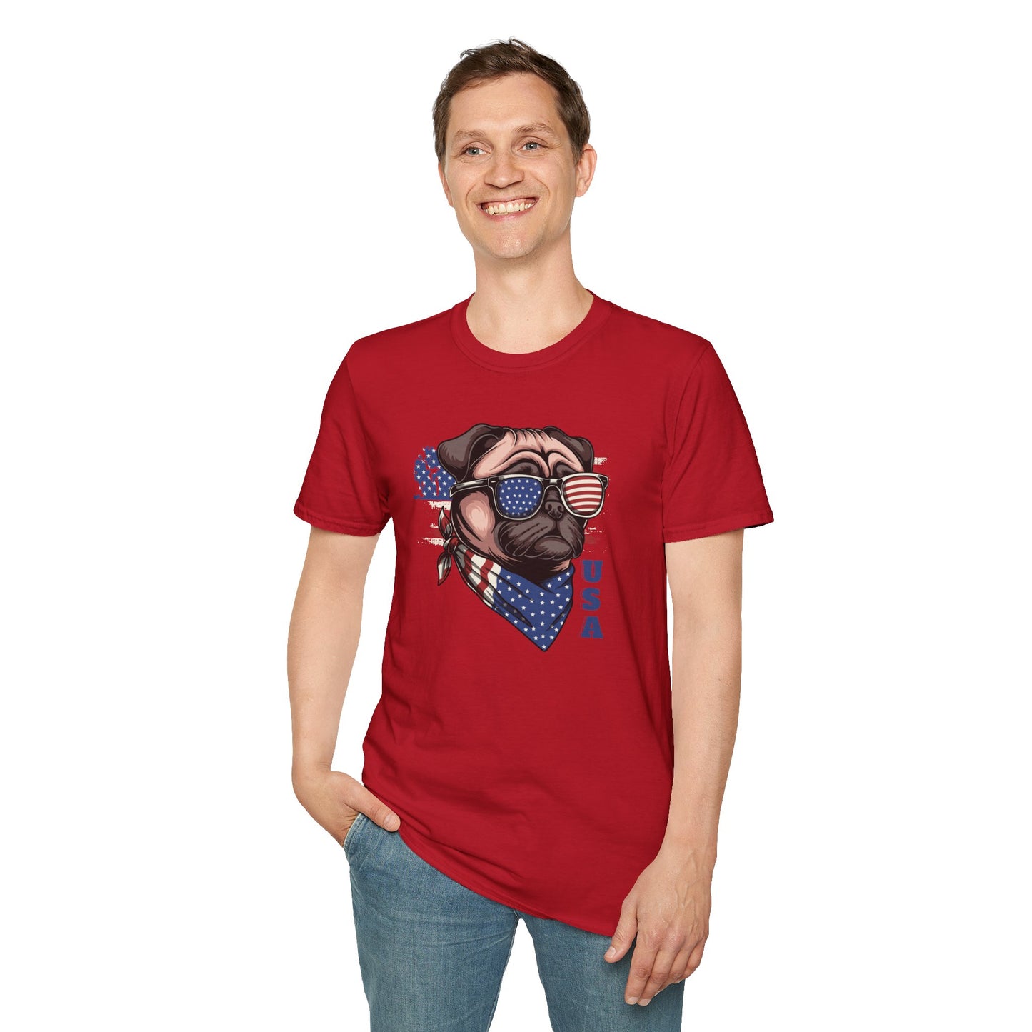 Patriotic Pug Dog USA Unisex Graphic T-Shirt