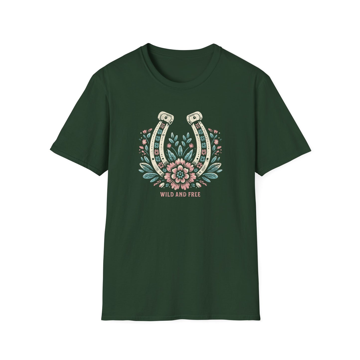 Wild and Free Horseshoe Floral Unisex Graphic T-Shirt