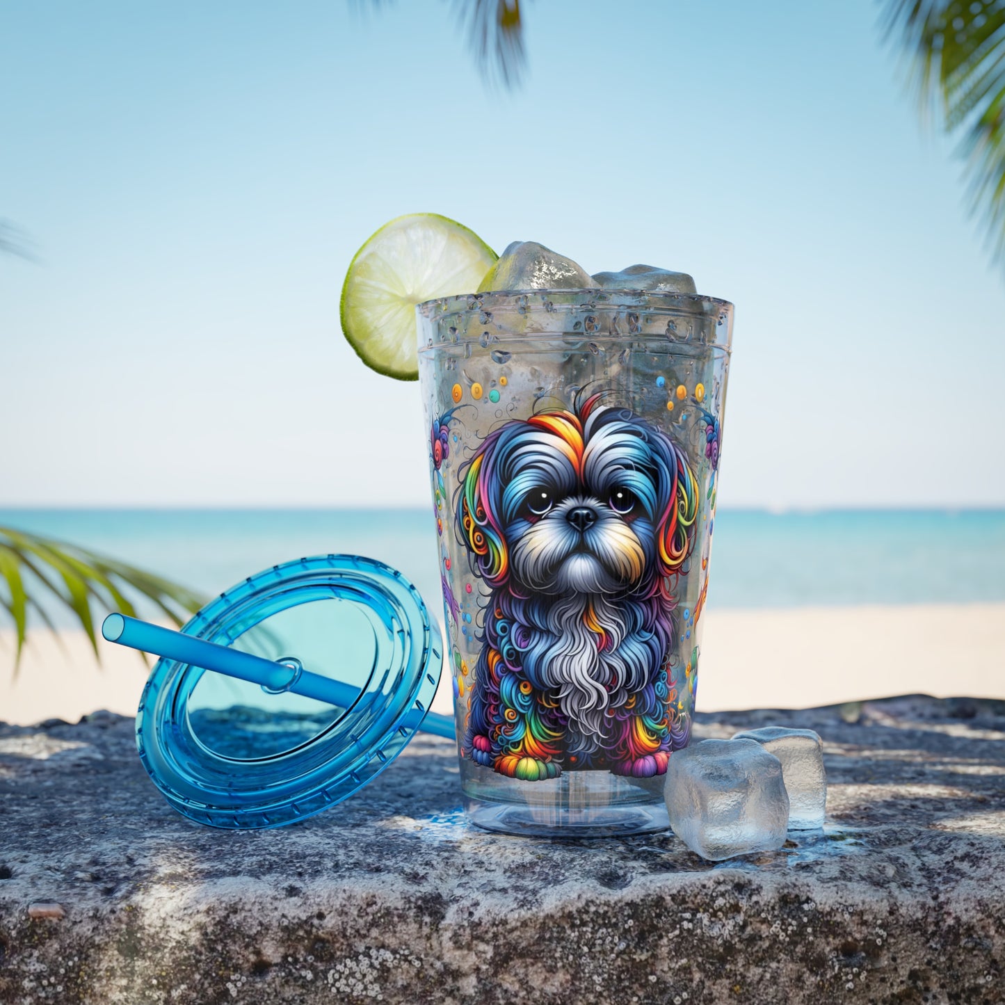Colorful Shih Tzu 16oz. Insulated Tumbler with Straw