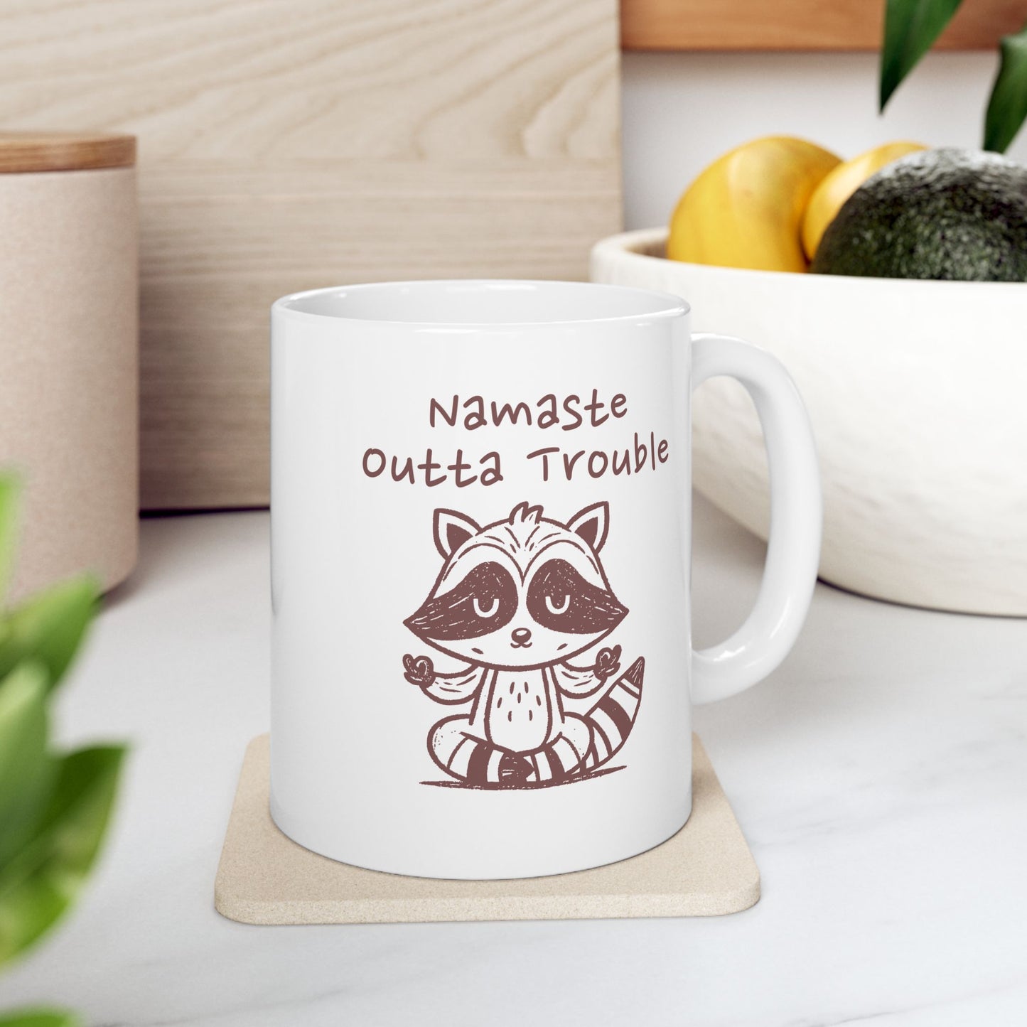 Namaste Outta Trouble Raccoon Ceramic Mug