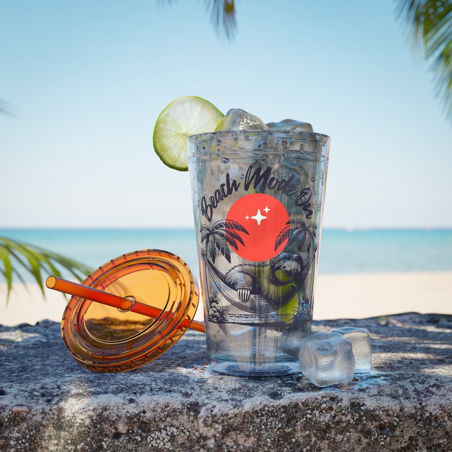 Beach Mode On 16oz Insulated Tumbler with Straw