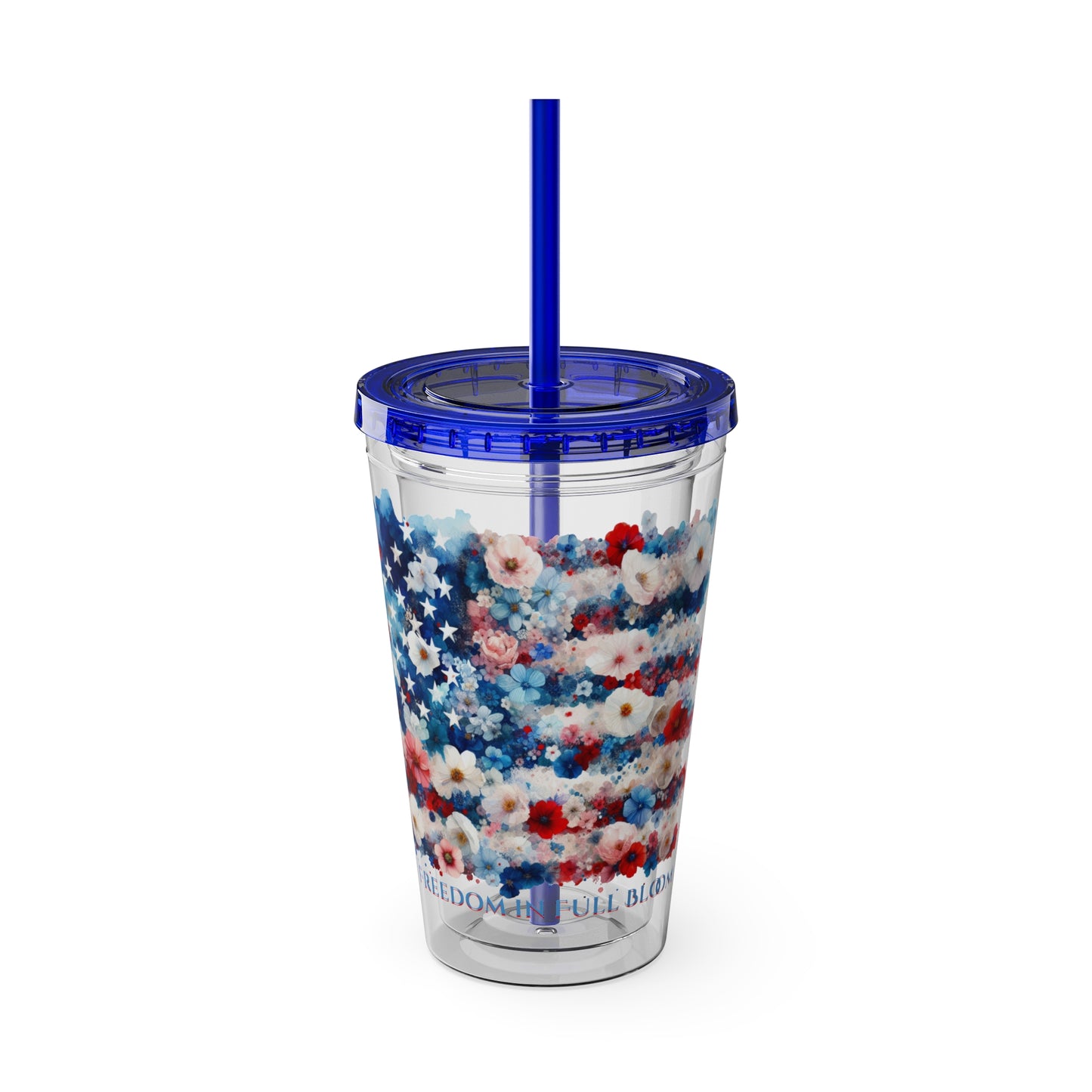 Patriotic Floral 16oz. Insulated Tumbler with Straw