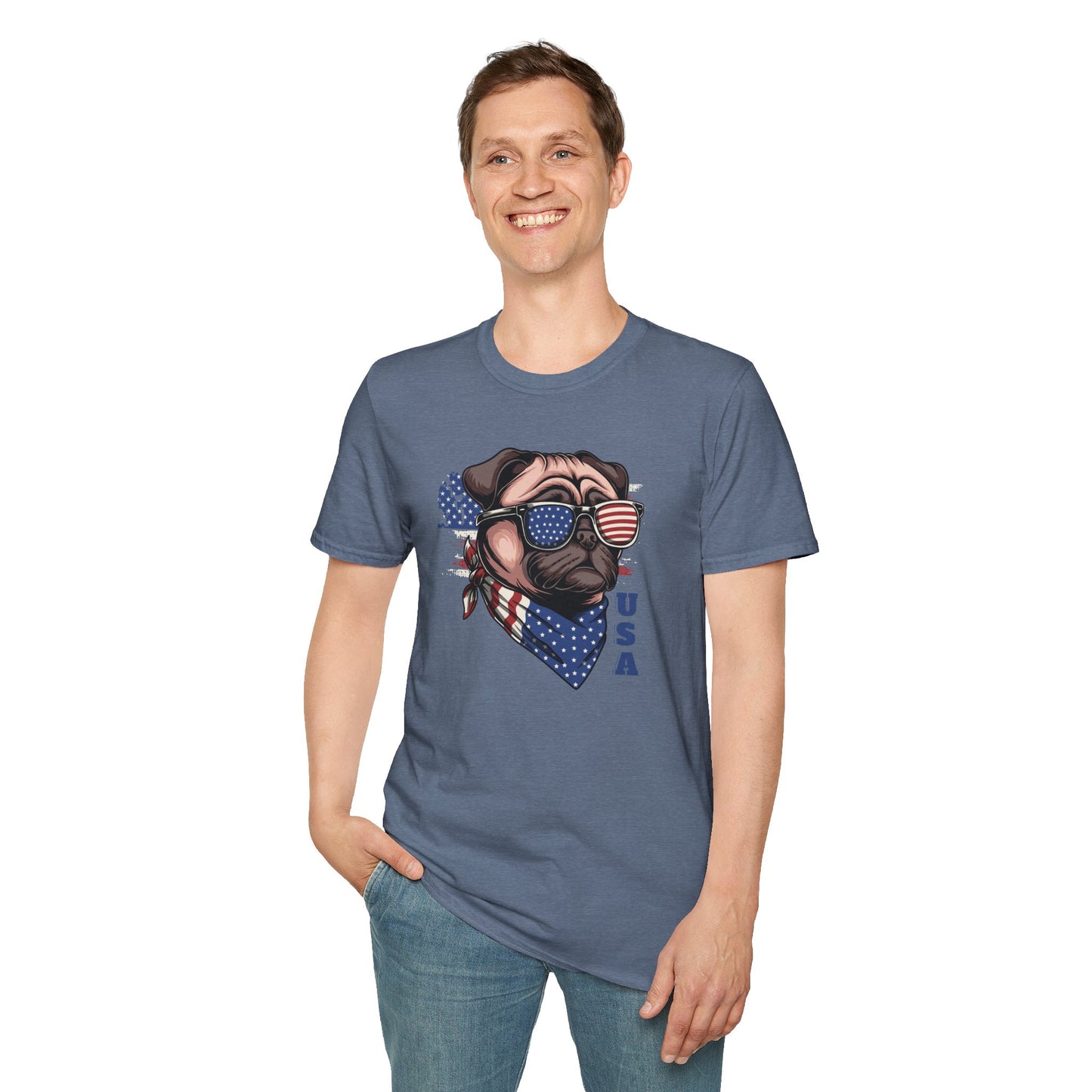 Patriotic Pug Dog USA Unisex Graphic T-Shirt