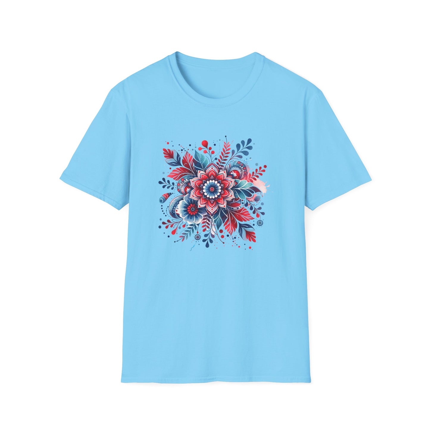 Red White & Bloom Floral Art Patriotic Unisex Graphic T-Shirt