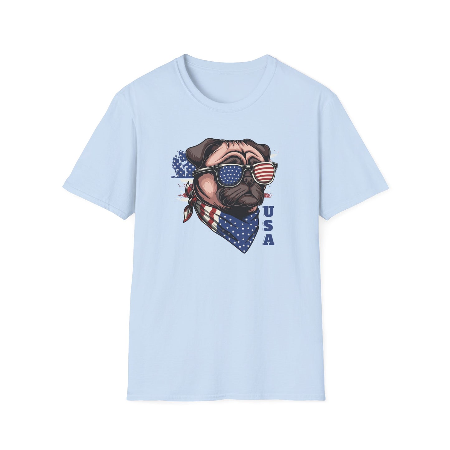 Patriotic Pug Dog USA Unisex Graphic T-Shirt