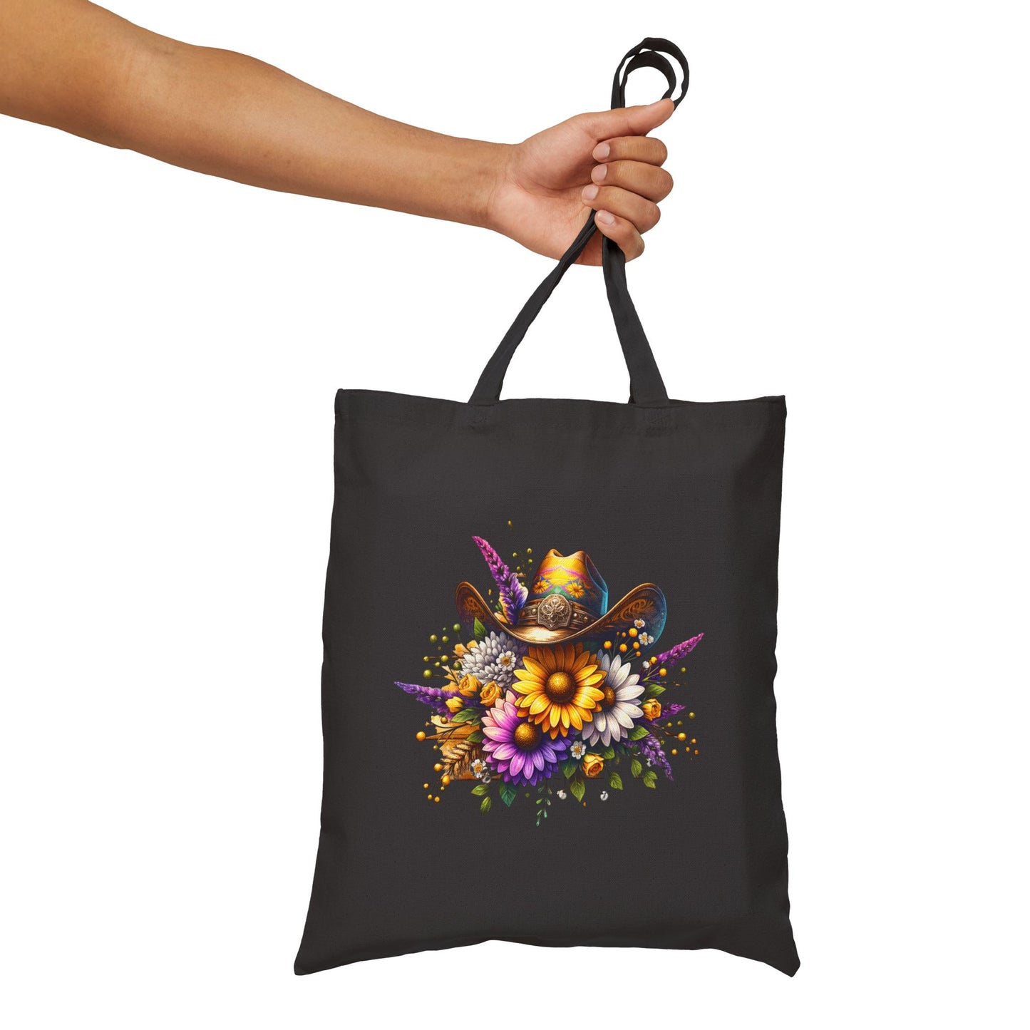 Boho Floral Cowgirl Cotton Canvas Tote Bag