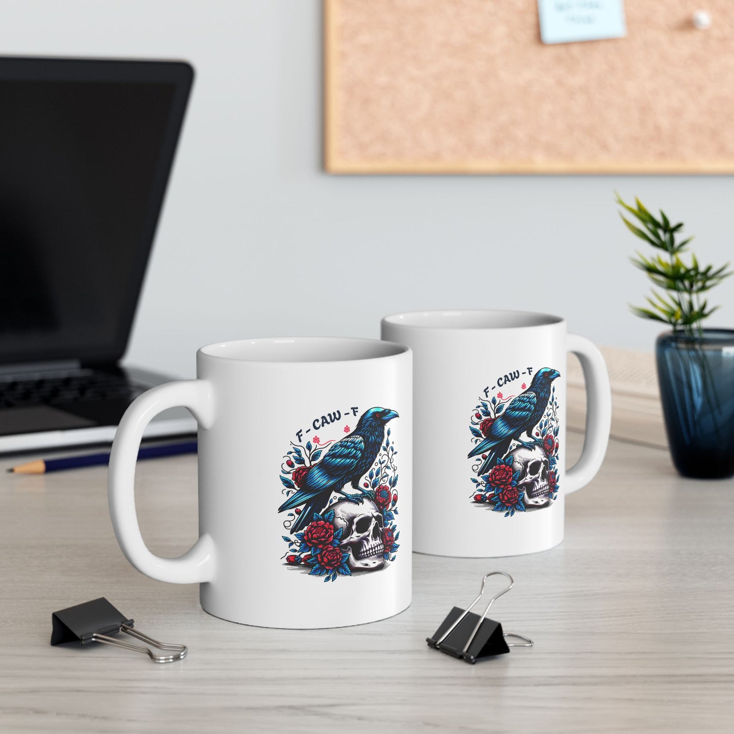 “Caw-Feine” Raven & Skull Ceramic Mug