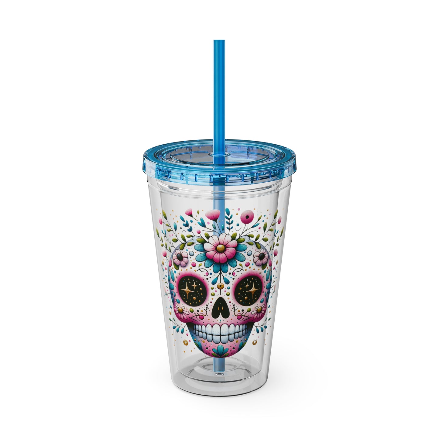Sugar Skull 16oz Insulated Tumbler with Straw