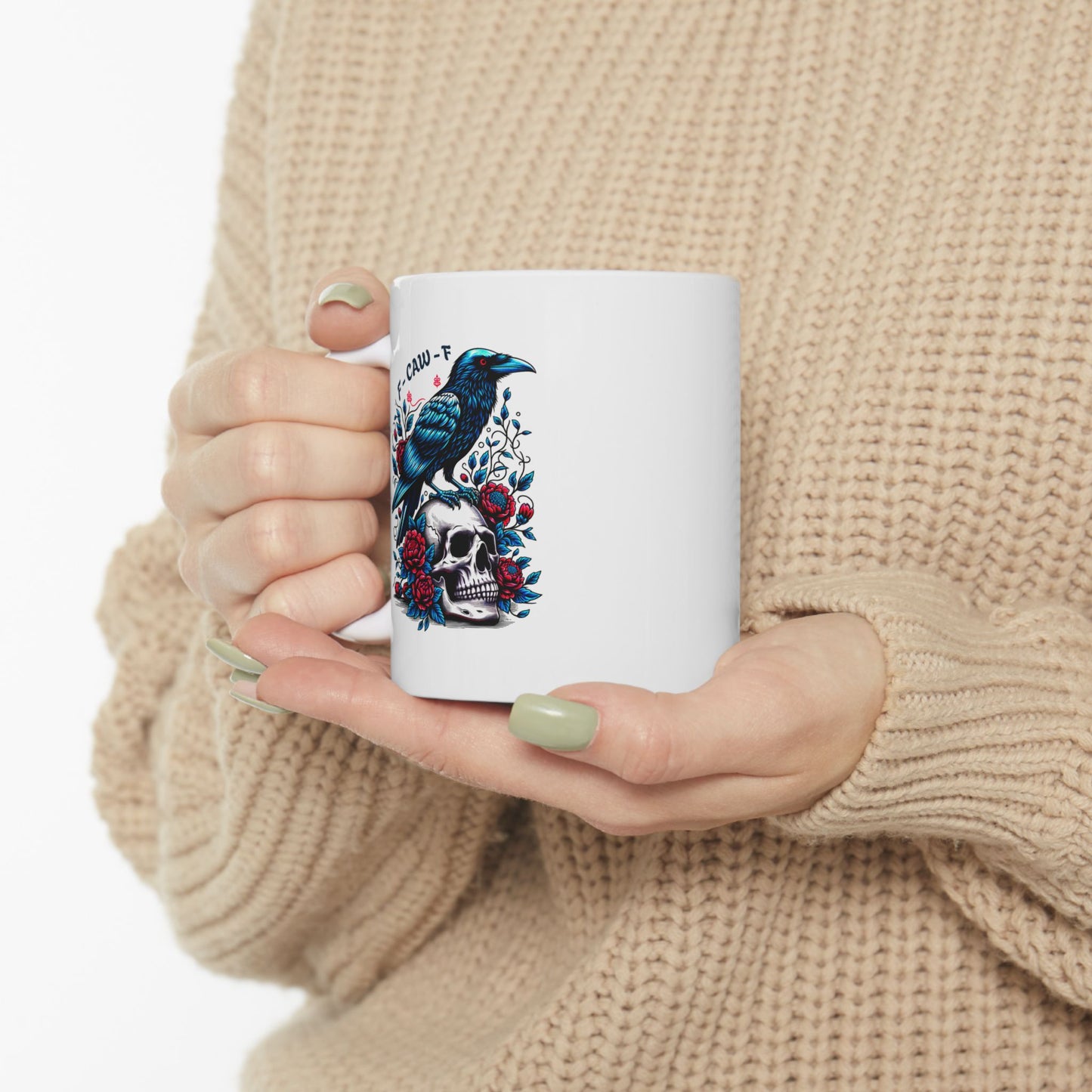 “Caw-Feine” Raven & Skull Ceramic Mug