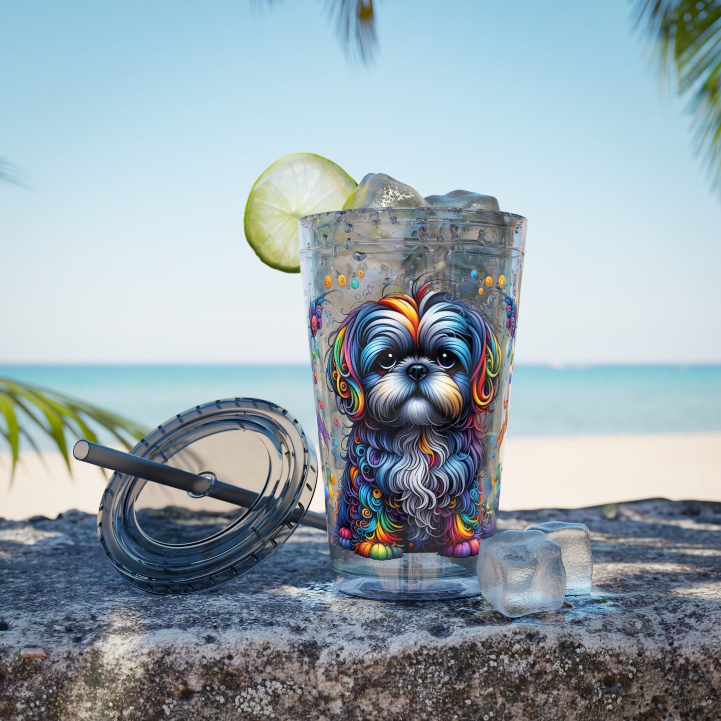 Colorful Shih Tzu 16oz. Insulated Tumbler with Straw